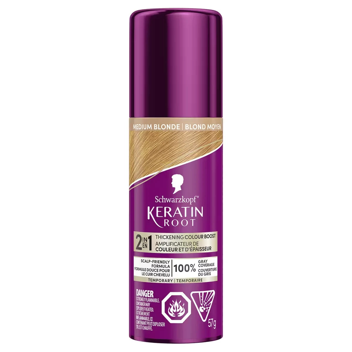 Colorant temporaire en vaporisateur Keratin Root, blond moyen – Colorant temporaire inspiré du salon pour une couverture du gris jusqu’à 100 % et des racines