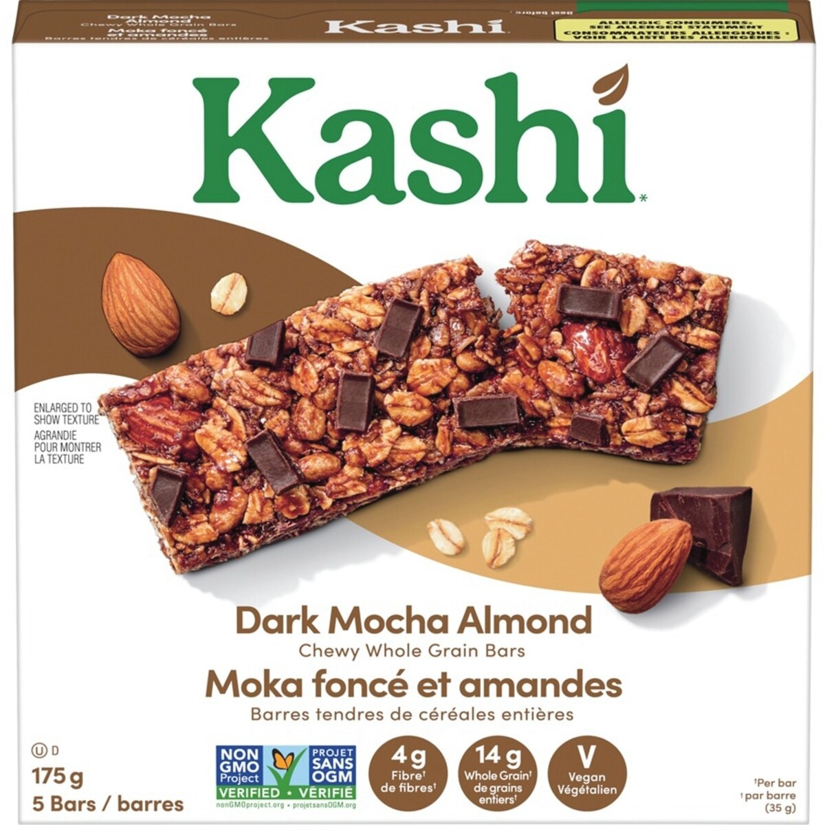 Barres tendres de céréales entières moka foncé et amandes