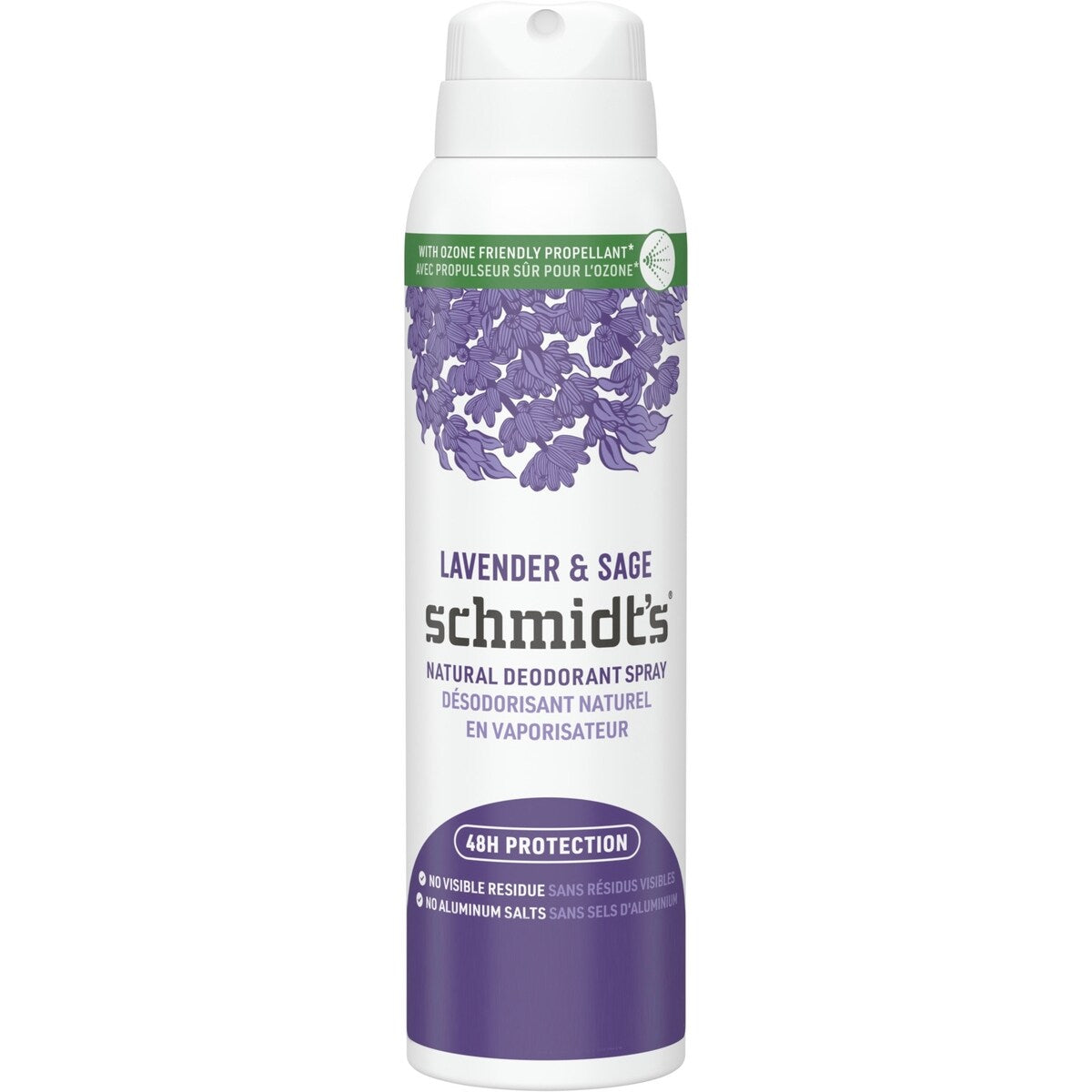 Désodorisant naturel en vaporisateur pour femmes et hommes Schmidt's  Lavender & Sage pour 48 h de protection anti-odeurs, sans sels d'aluminium, sans traces blanches, sans cruauté, végétalien 91 g