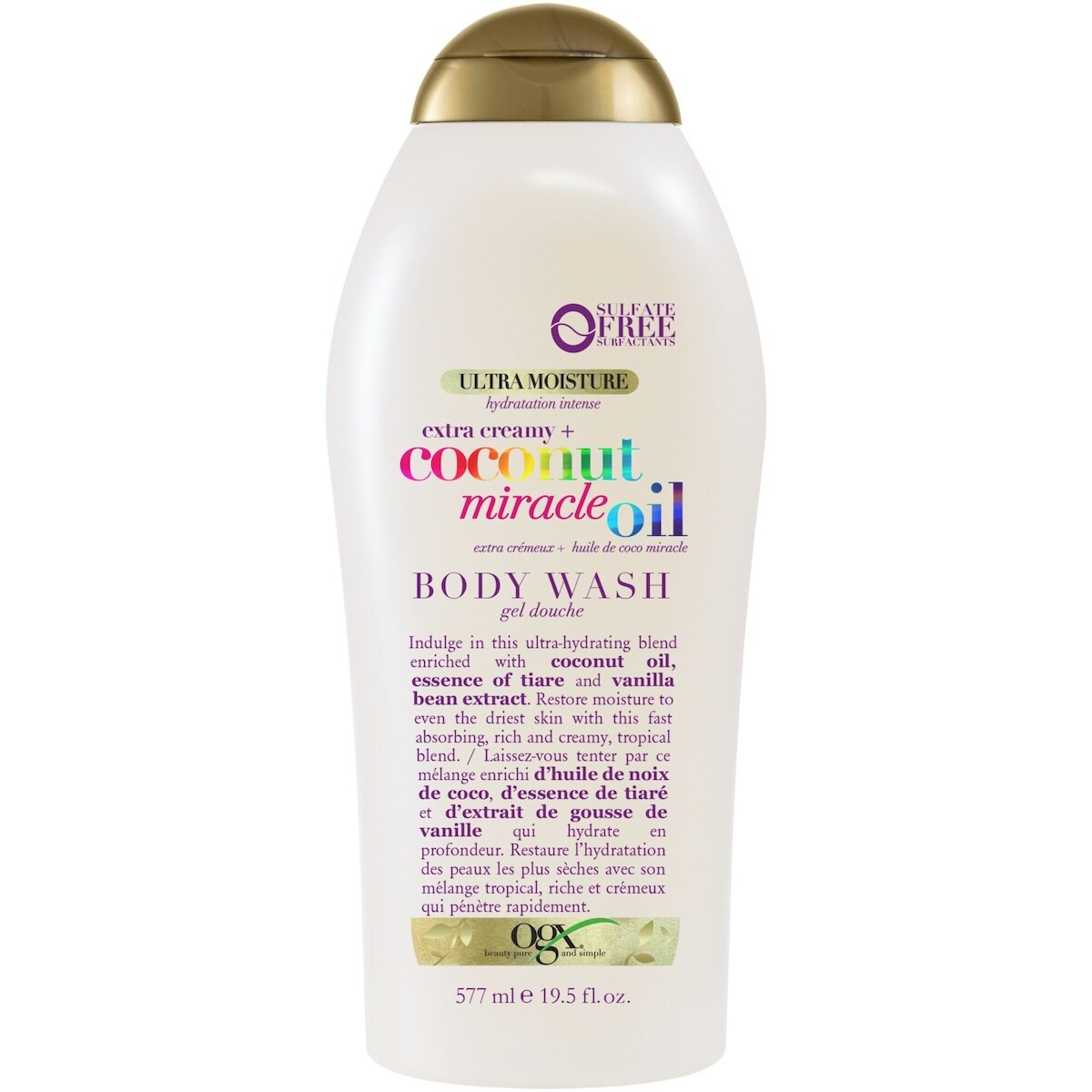 Gel douche extra crémeux +, huile de coco miracle, hydratation intense