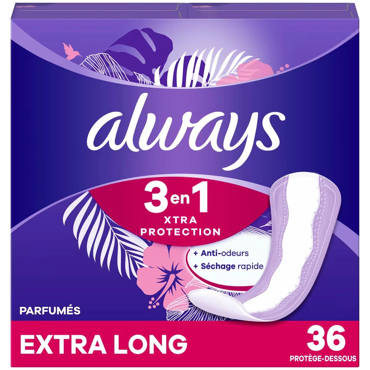 Protège-dessous quotidiens 3 en 1 Xtra Protection, extra longs, 5 fois plus au sec que Thin, 36 protège-dessous