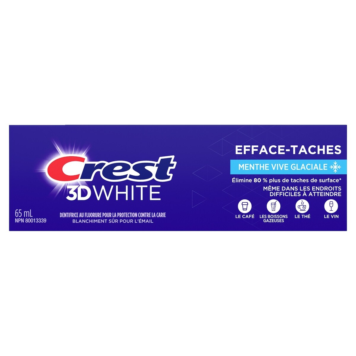 Dentifrice blanchissant 3D White Efface-taches, Menthe vive glaciale, 65 mL