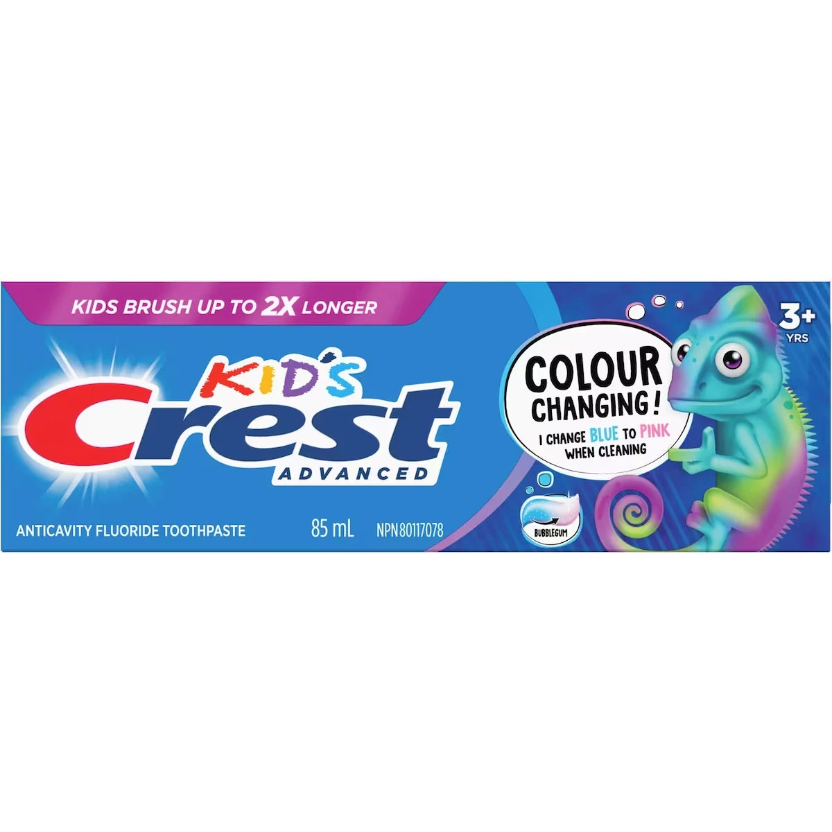 Dentifrice au fluorure avancé Crest pour enfants, saveur de gomme à bulles