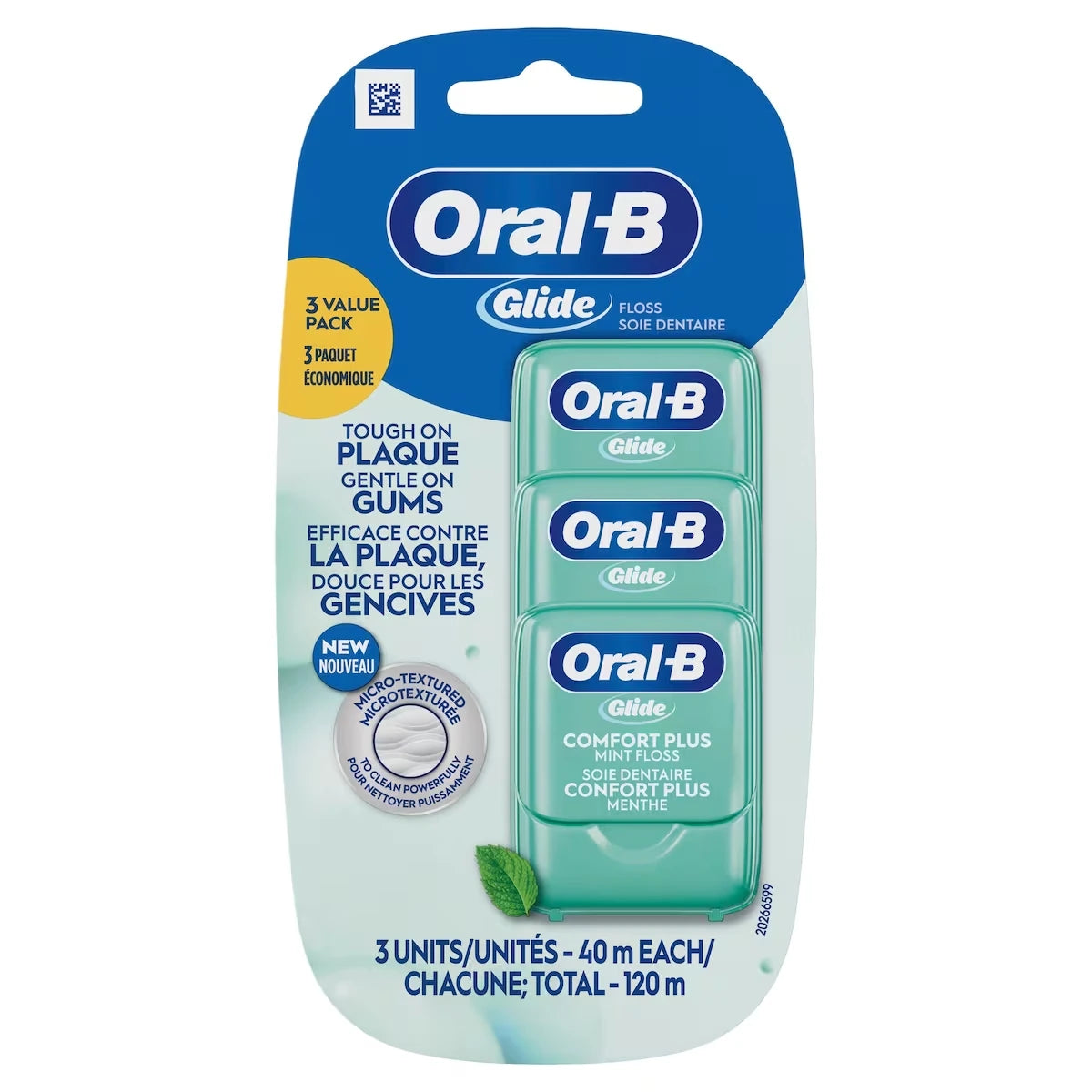 Soie dentaire Oral-B Glide Pro-Santé Comfort Plus, extra souple, paquet économique de 3 (40 m chacun)