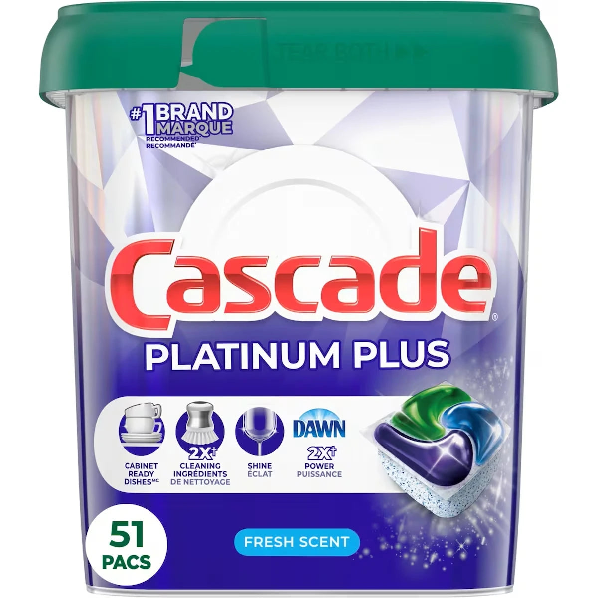 Sachets de détergent pour lave-vaisselle Platinum Plus ActionPacs, Parfum frais, 51 unités