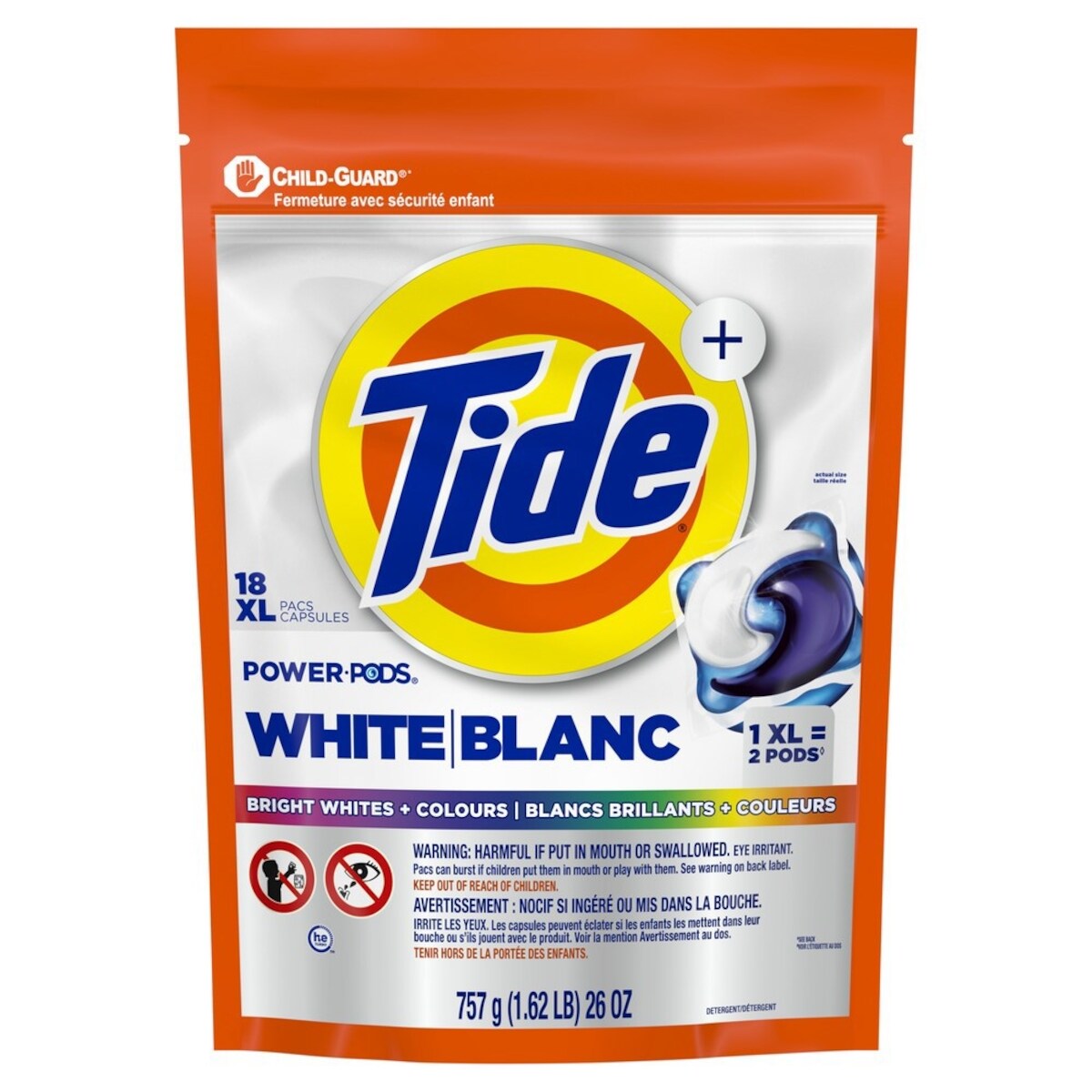 Capsules de détergent à lessive Tide Power PODS Blanc, Blanchiment éclatant + Protection de la couleur