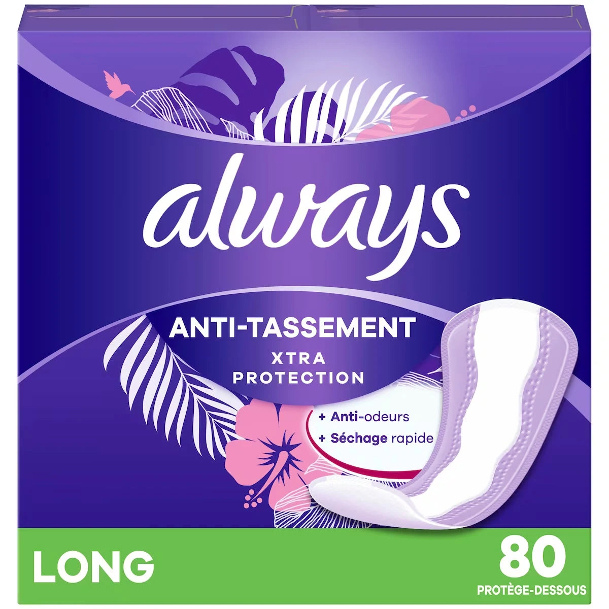 Protège-dessous quotidiens Anti-tassement Protection Xtra, longs, non parfumés, 80 protège-dessous