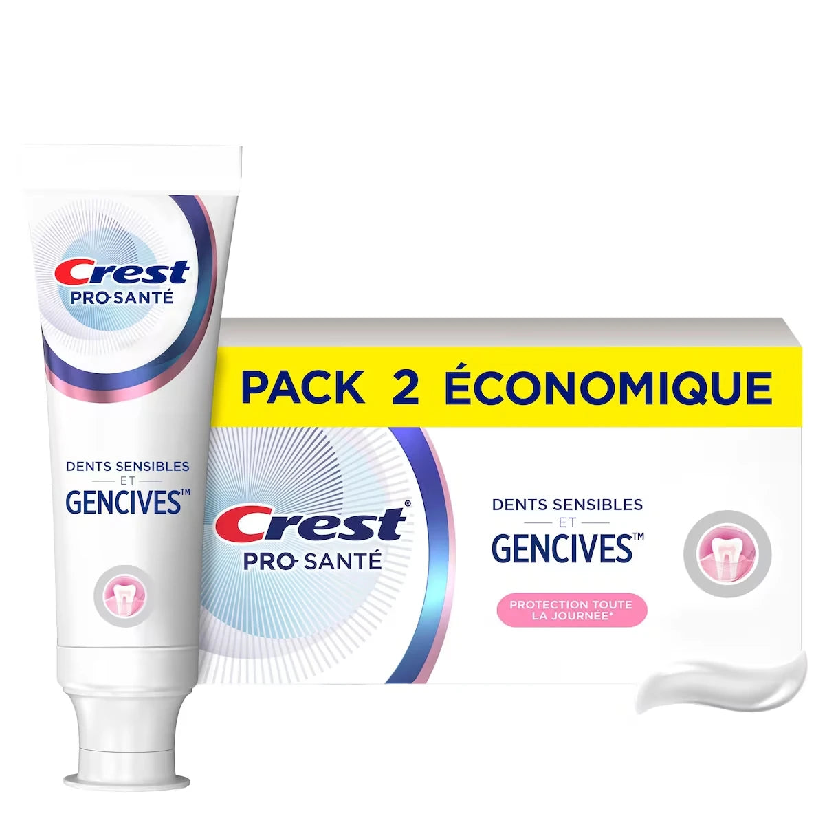 Dentifrice Pro-Santé Dents sensibles et gencives Protection toute la journée, dentifrice au fluorure antibactérien et contre la carie, éprouvé en clinique, dentifrice pour dents sensibles, 2X110mL