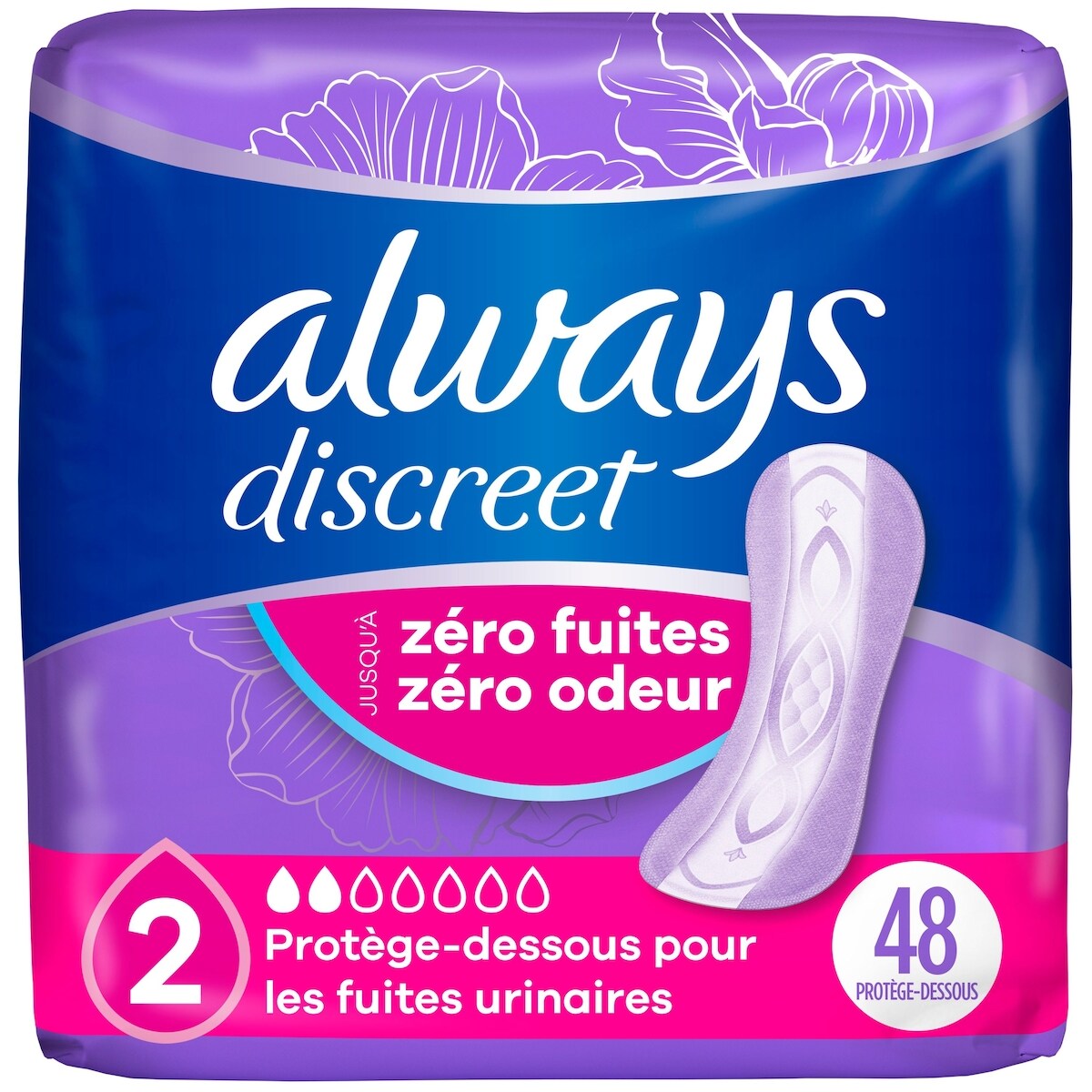 Protège-dessous d’incontinence pour les fuites urinaires, degré d’absorption très léger, taille2, 48protège-dessous