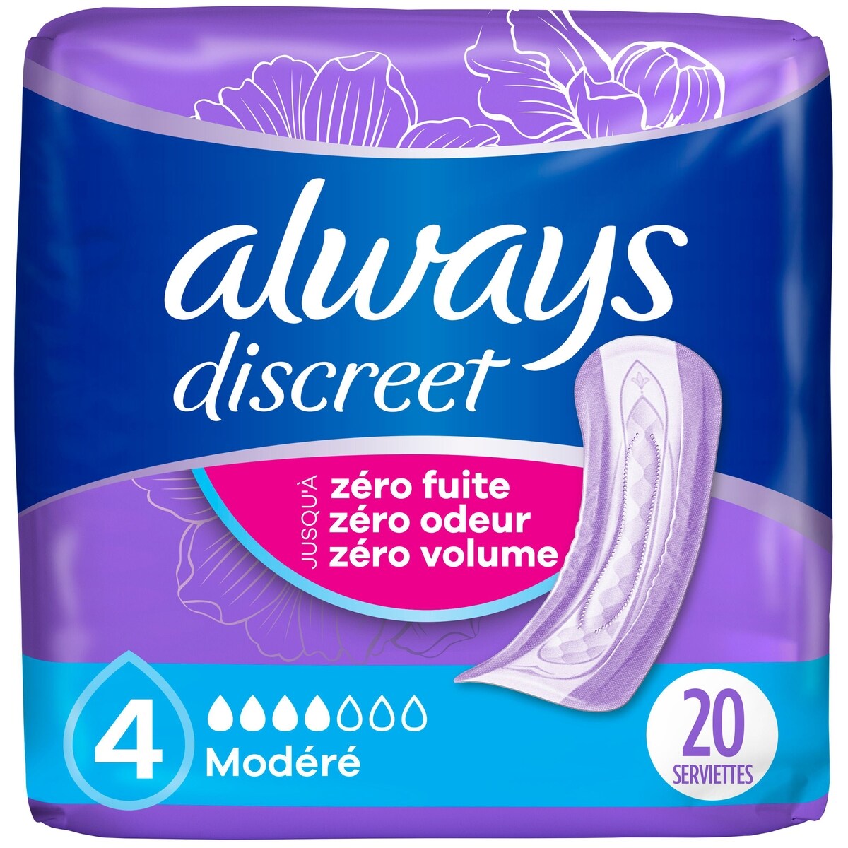 Serviettes d’incontinence et de post-partum, régulières, degré d’absorption modéré, pour femmes, 20serviettes