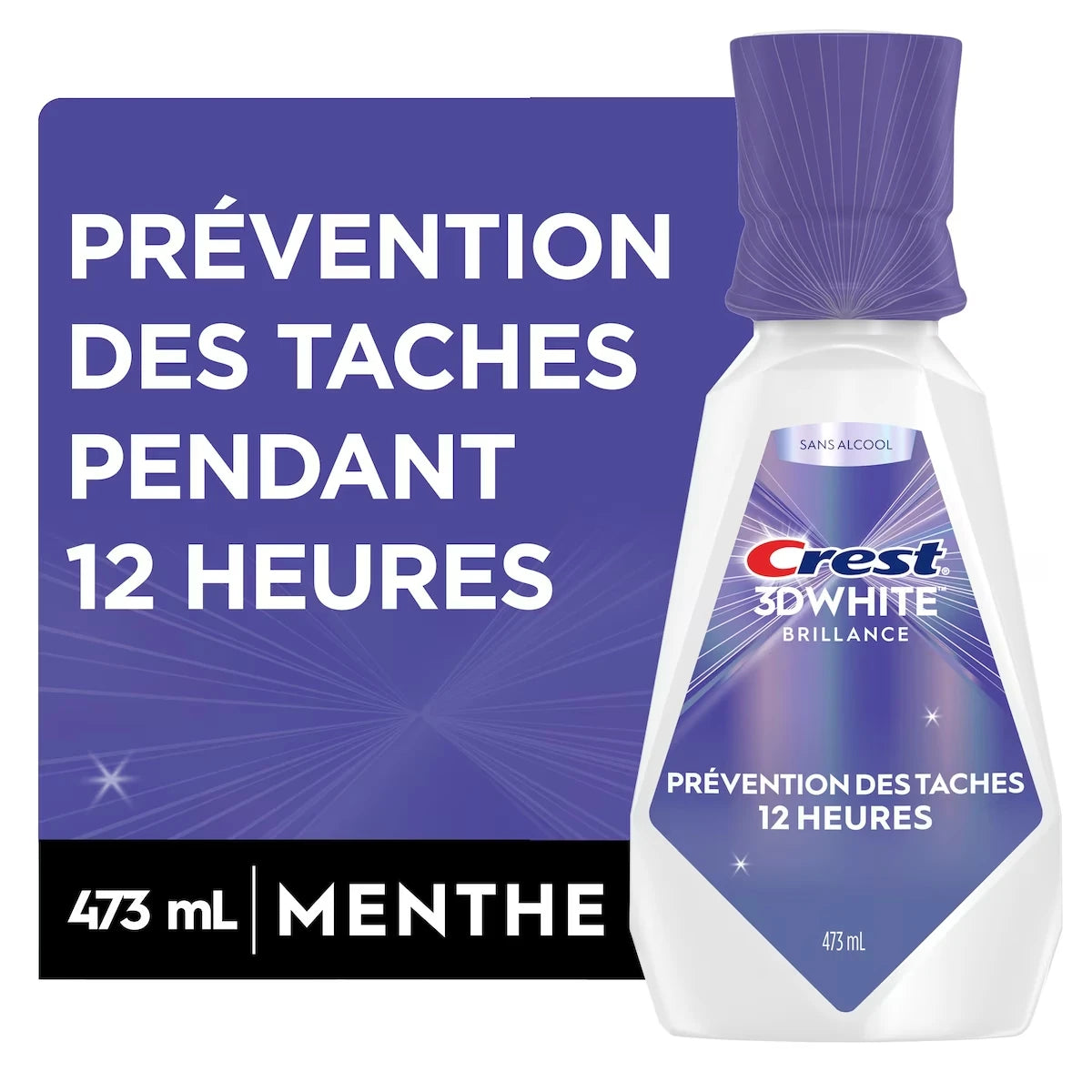 Rince-bouche 3DWhite Brillance Prévention des taches, Prévention des taches pendant 12heures, sans alcool, 473mL