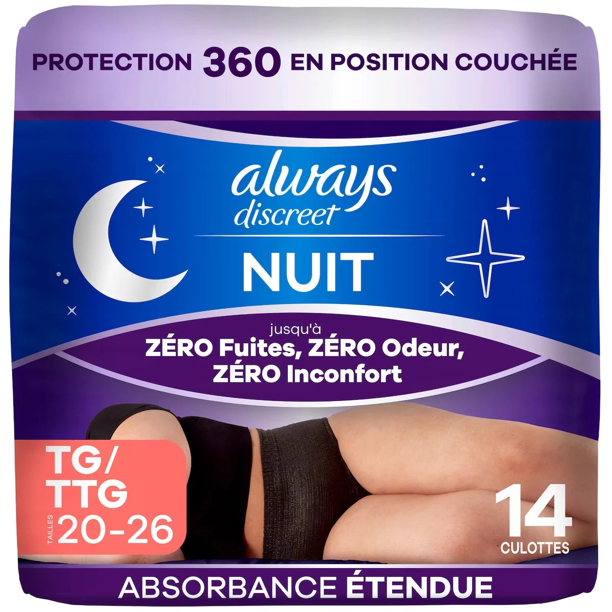 de nuit : culottes d’incontinence de nuit, couches réinventées pour femmes adultes TG/TTG, 14 U