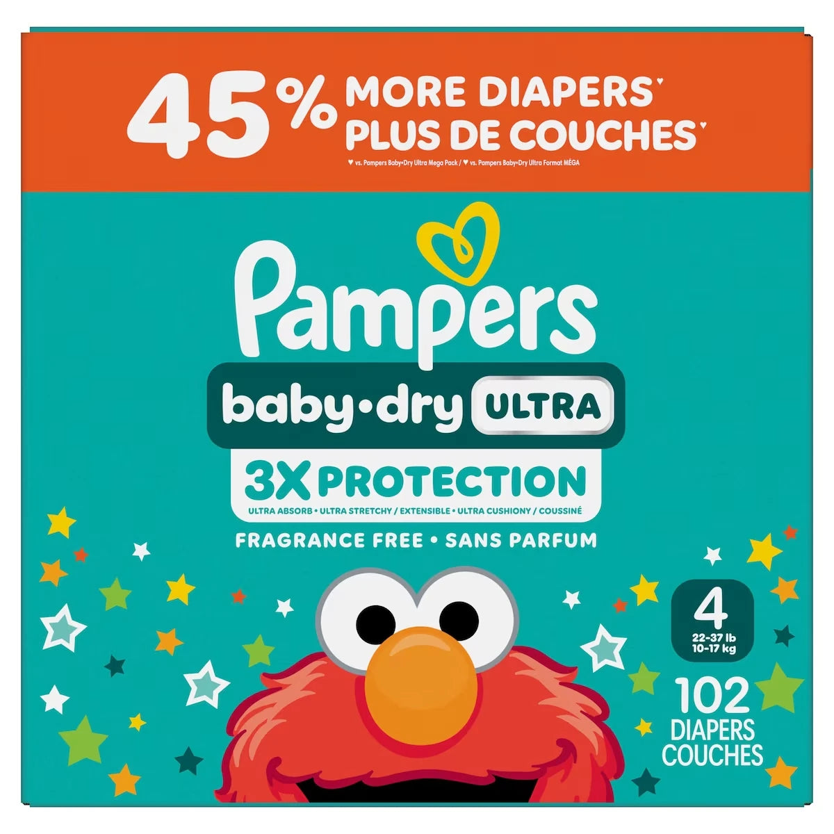 Couches Baby-Dry Ultra, couches jetables absorbantes, taille&nbsp;4 (10&nbsp;kg à 16,8&nbsp;kg [22&nbsp;lb à 37&nbsp;lb]), 102&nbsp;couches