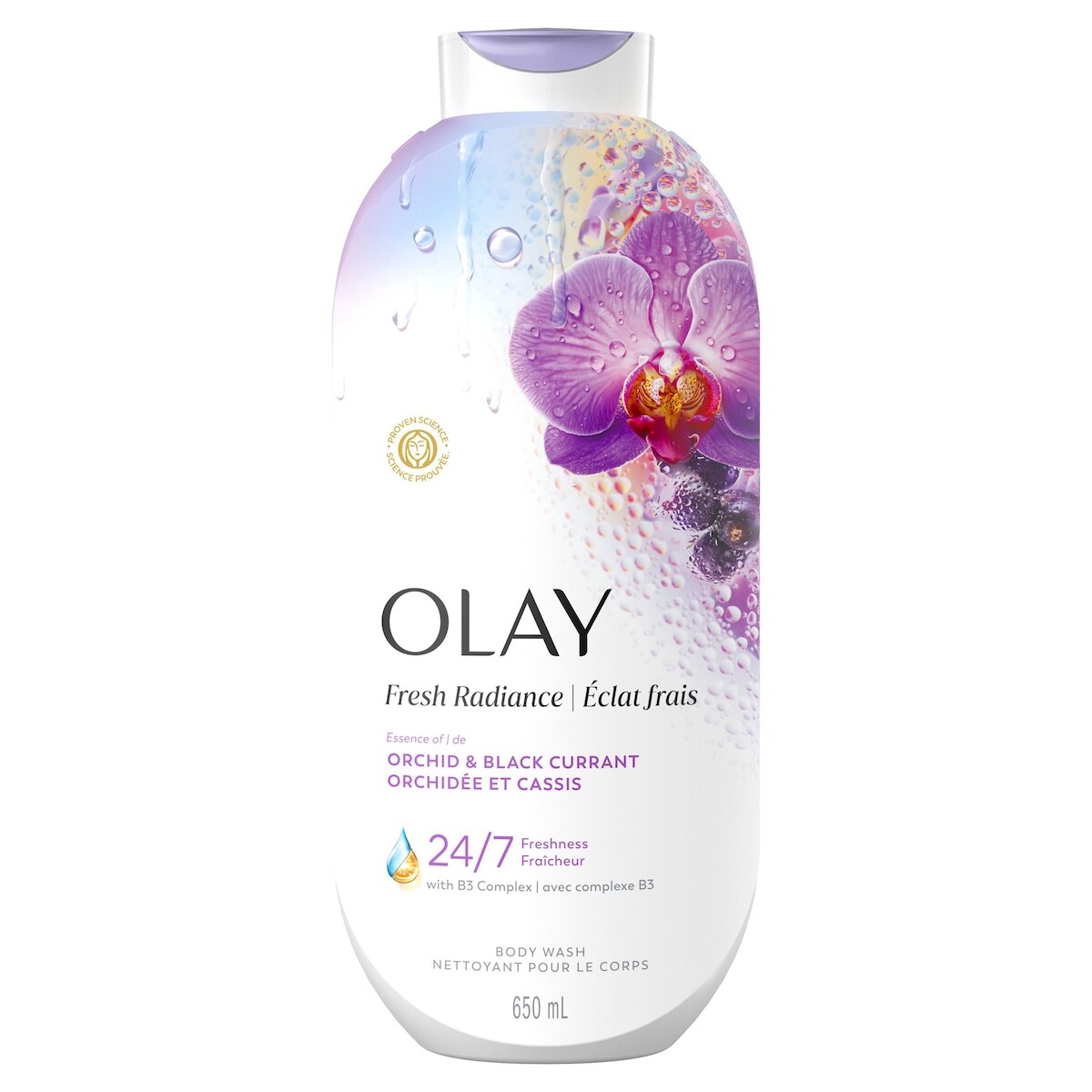 Nettoyant pour le corps Éclat frais avec essence d’orchidée et de cassis et mélange de vitamine&nbsp;B3 et d’antioxydants, 650&nbsp;mL
