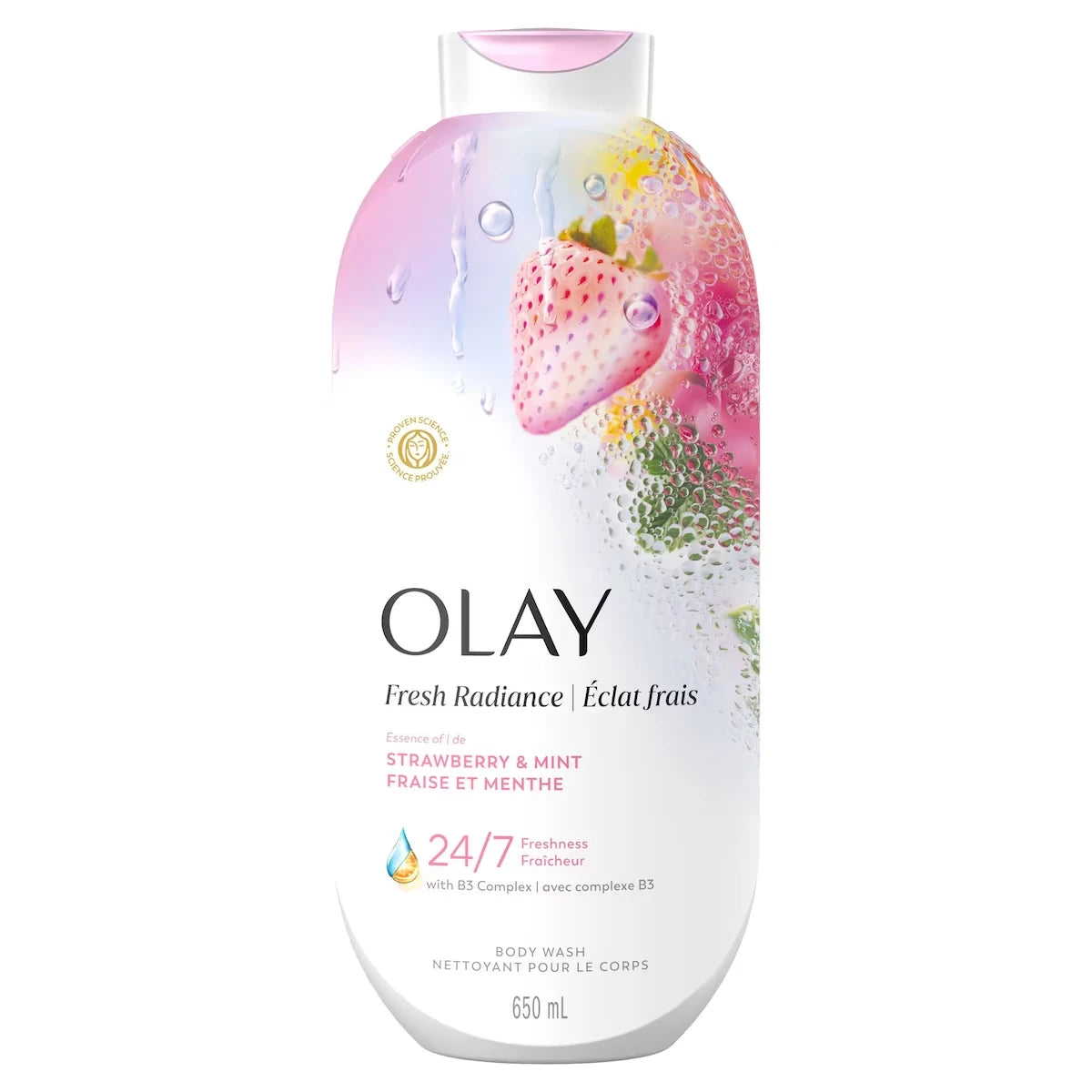 Nettoyant pour le corps Éclat frais avec essence de fraise et de menthe et mélange de vitamine&nbsp;B3 et d’antioxydants, 650&nbsp;mL