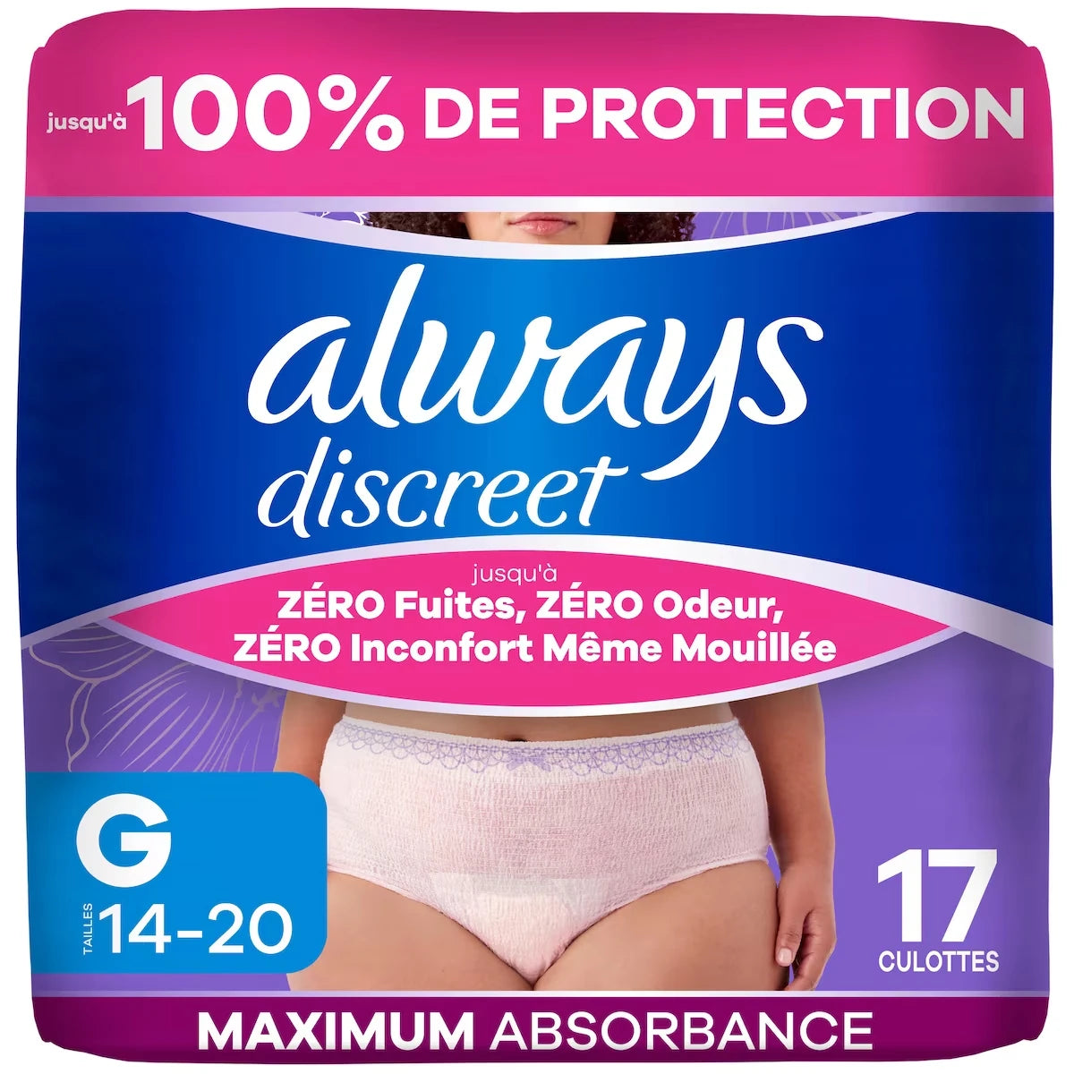 Couches réinventées pour femmes adultes, culotte d’incontinence et culottes de post-partum à protection maximale, taille G, 17 couches