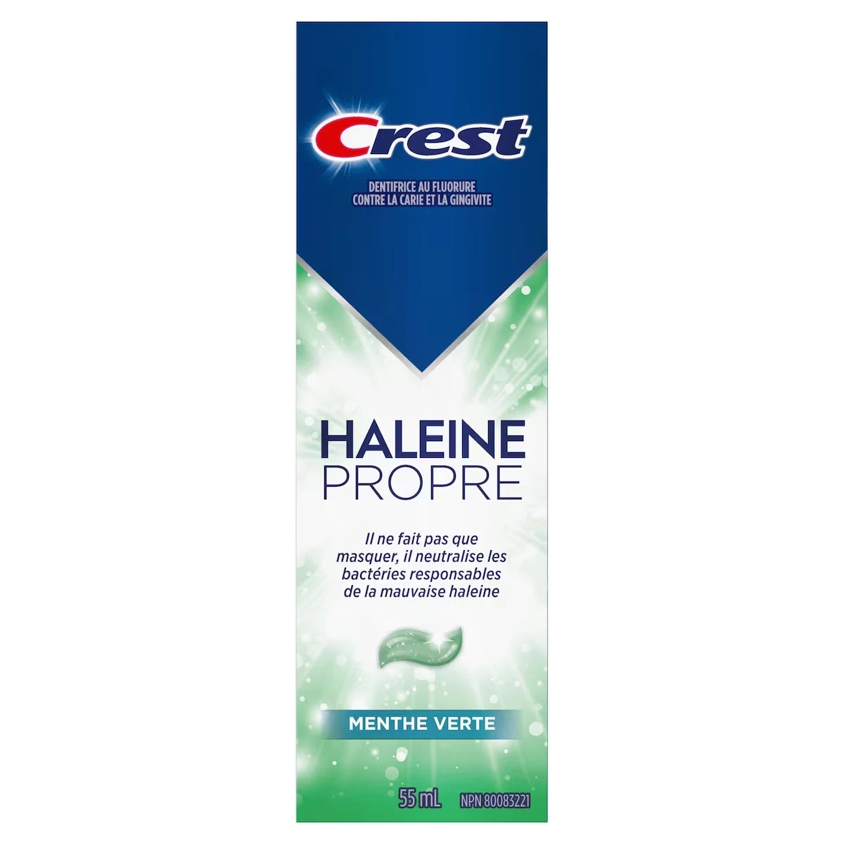 Dentifrice Haleine propre Menthe verte : neutralise la mauvaise haleine, protège contre les bactéries, combat la carie, rafraîchit l’haleine, blanchit en douceur