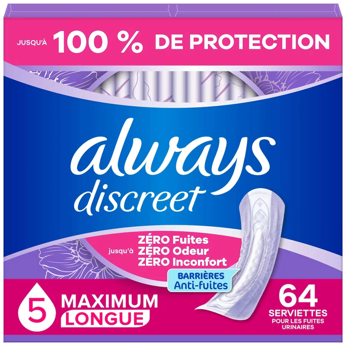 Serviettes d’incontinence pour femmes adultes, degré d’absorption maximale, longues, serviettes de post-partum, 64 serviettes