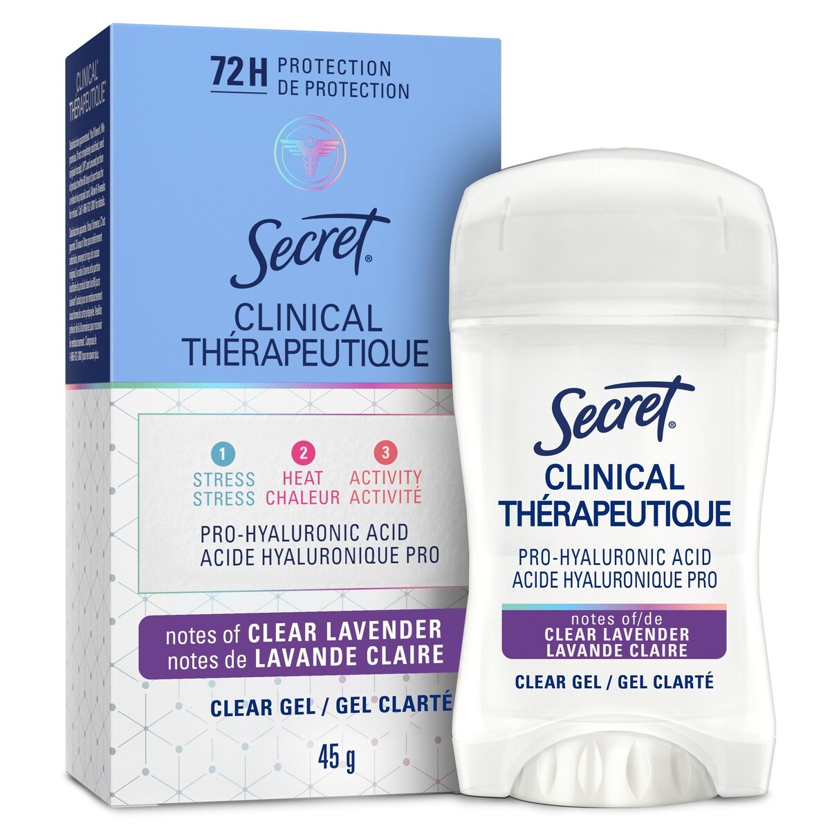 Antisudorifique et désodorisant Thérapeutique avec acide hyaluronique pro, gel clarté, Lavande pureté, 45&nbsp;g