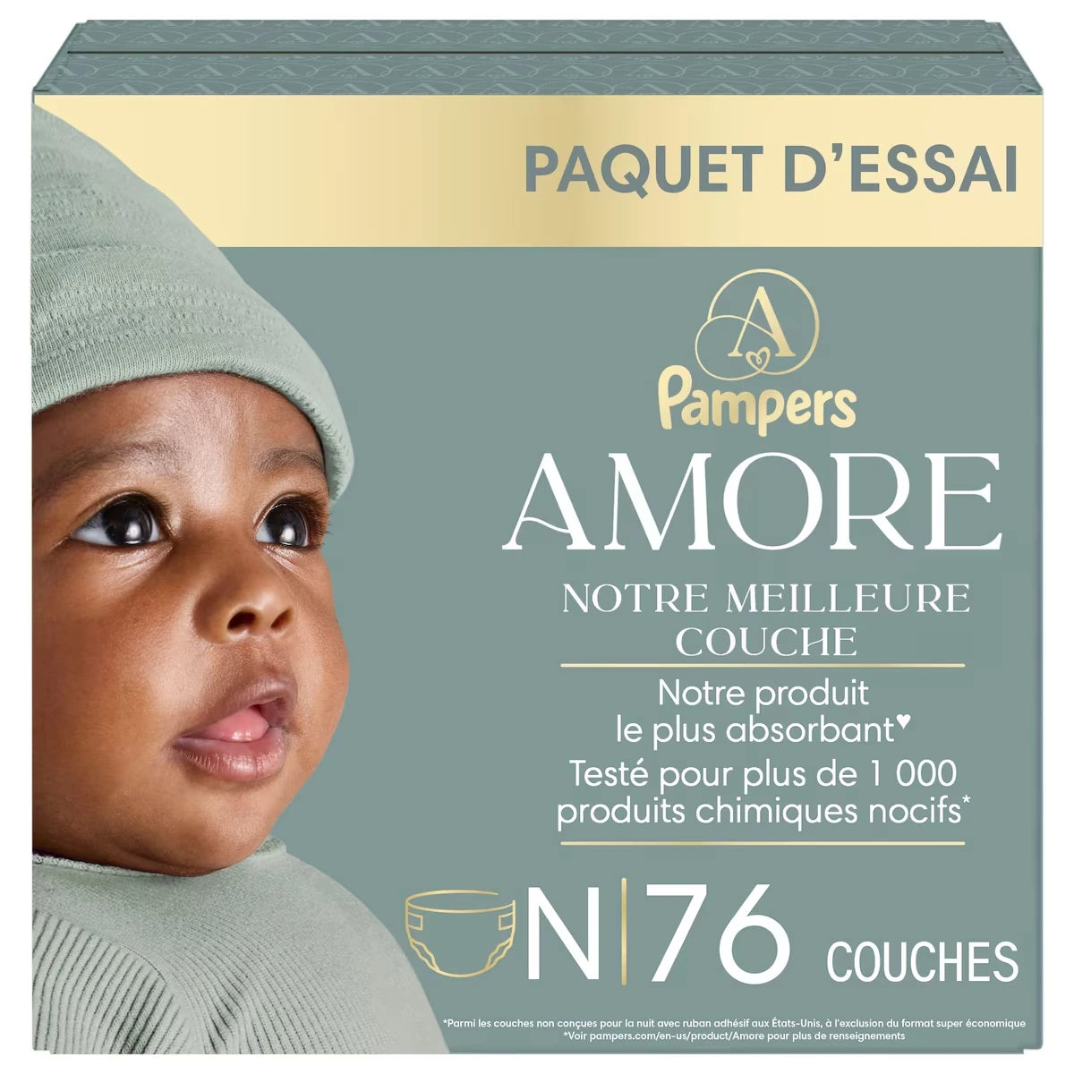 NOUVEAU AMORE, taille&nbsp;0 (jusqu’à 4,5&nbsp;kg [jusqu’à 10&nbsp;lb]), notre meilleure couche, 76&nbsp;unités