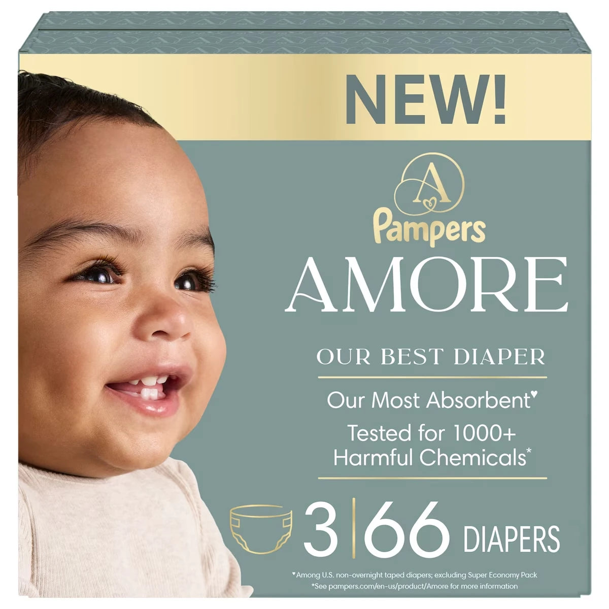 NOUVEAU AMORE, taille&nbsp;3 (5,9&nbsp;à&nbsp;11,8&nbsp;kg [13&nbsp;à&nbsp;26&nbsp;lb]), notre meilleure couche, 66&nbsp;unités