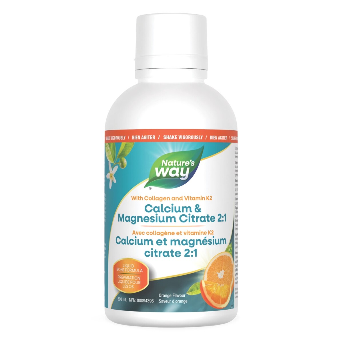 Citrate de calcium et de magnésium 2:1 avec vitamine K2 et collagène, orange