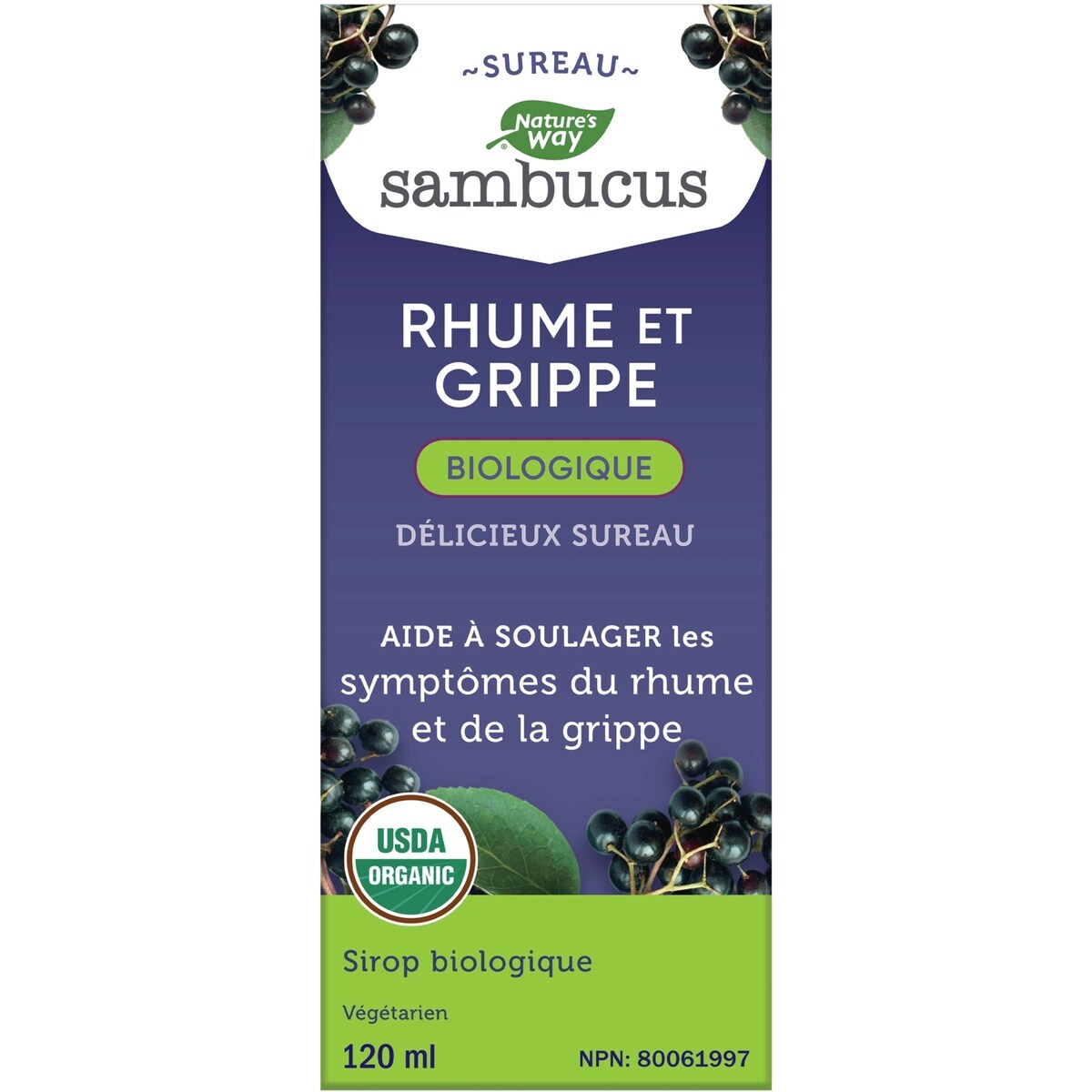 Soins Rhume et Grippe Sambucus de Nature’s Way, Sirop de sureau, 120 mL