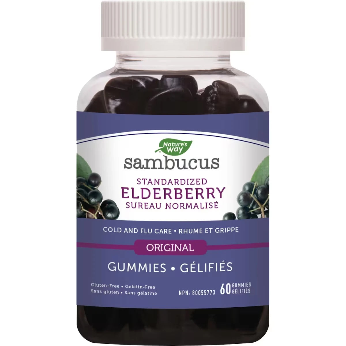 Soins Rhume et Grippe Sambucus de Nature’s Way, Sureau normalisé avec vitamine C et zinc, Soutien immunitaire, 60 gélifiés