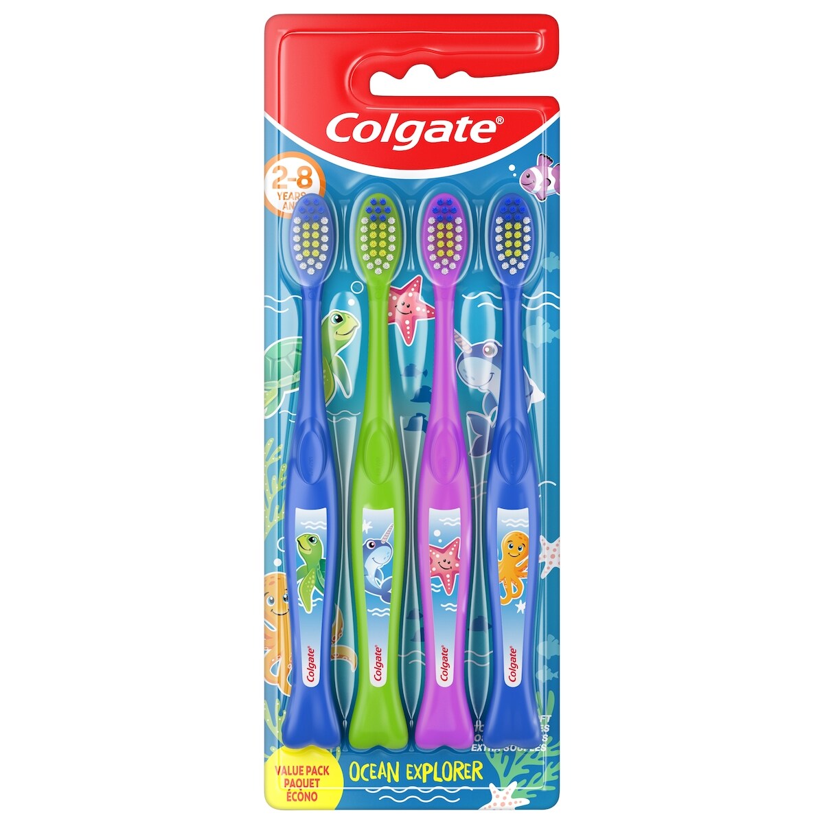 Lot de 4 brosses à dents pour enfants, Ocean Explorer, extra douces