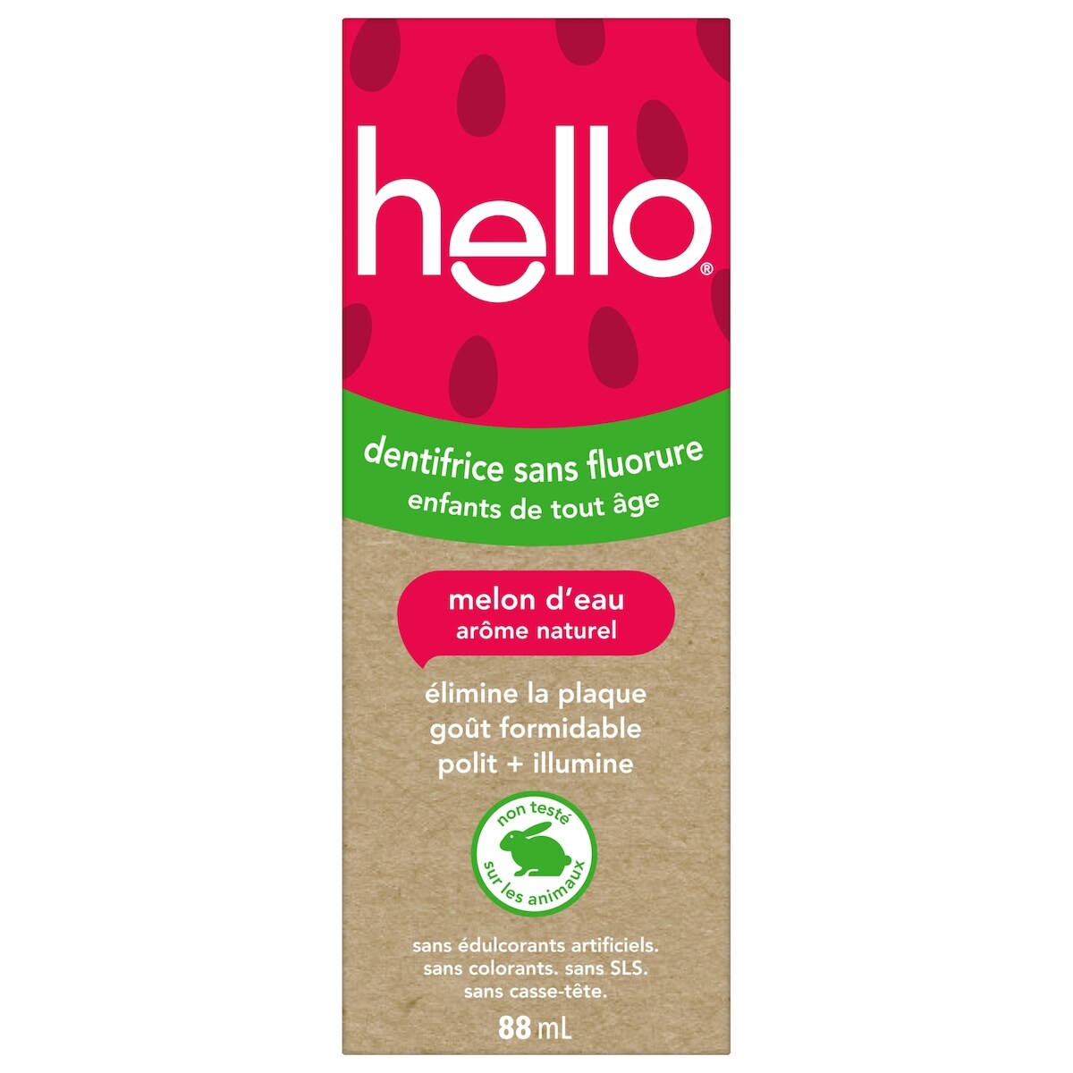 Dentifrice sans fluorure pour enfants de tout âge Hello Melon d’eau - 88 mL
