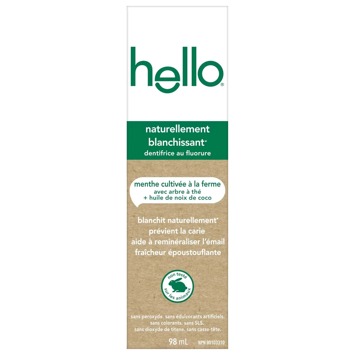 Dentifrice au fluorure naturellement blanchissant Hello - 98 mL