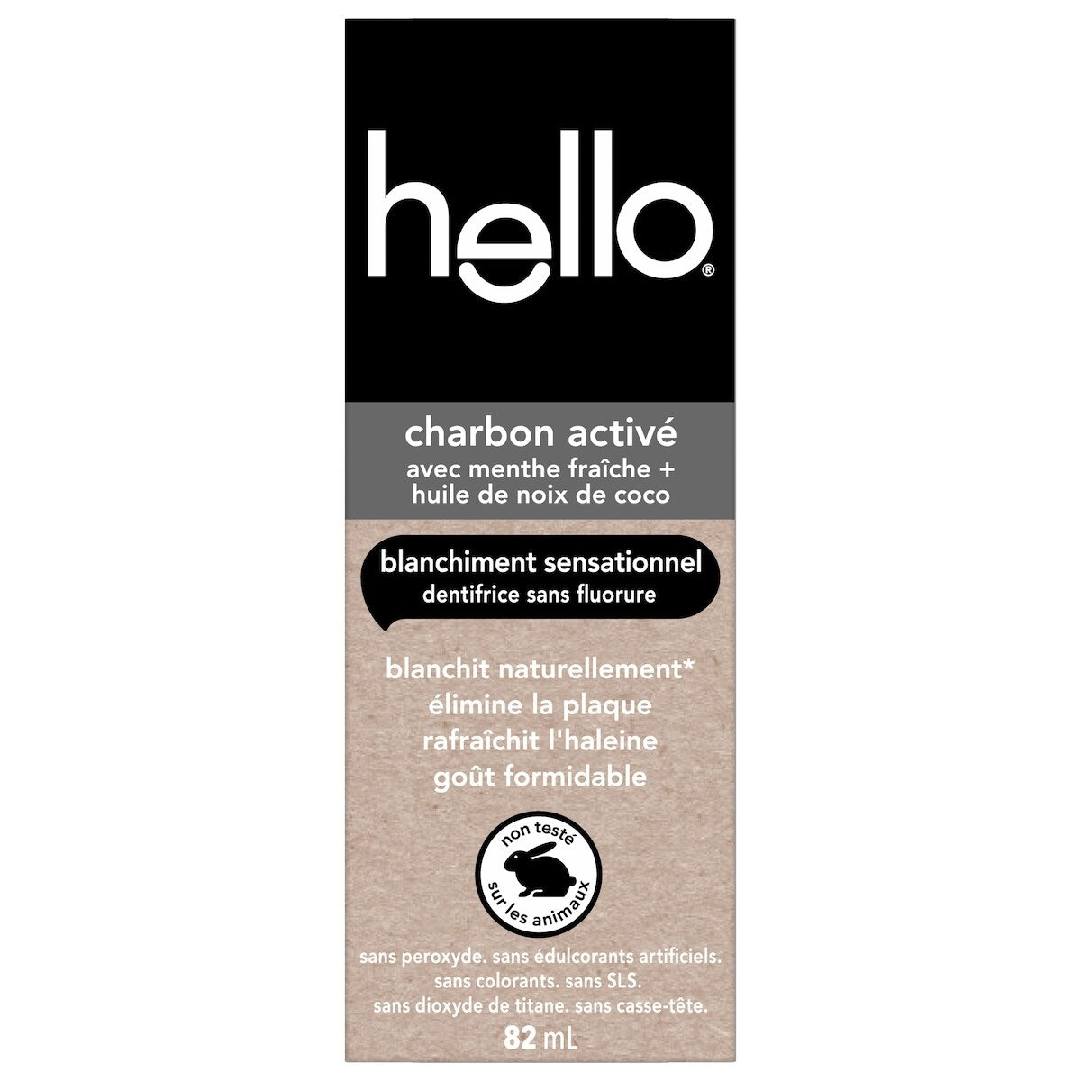 Dentifrice au charbon activé sans fluorure Hello - 82 mL