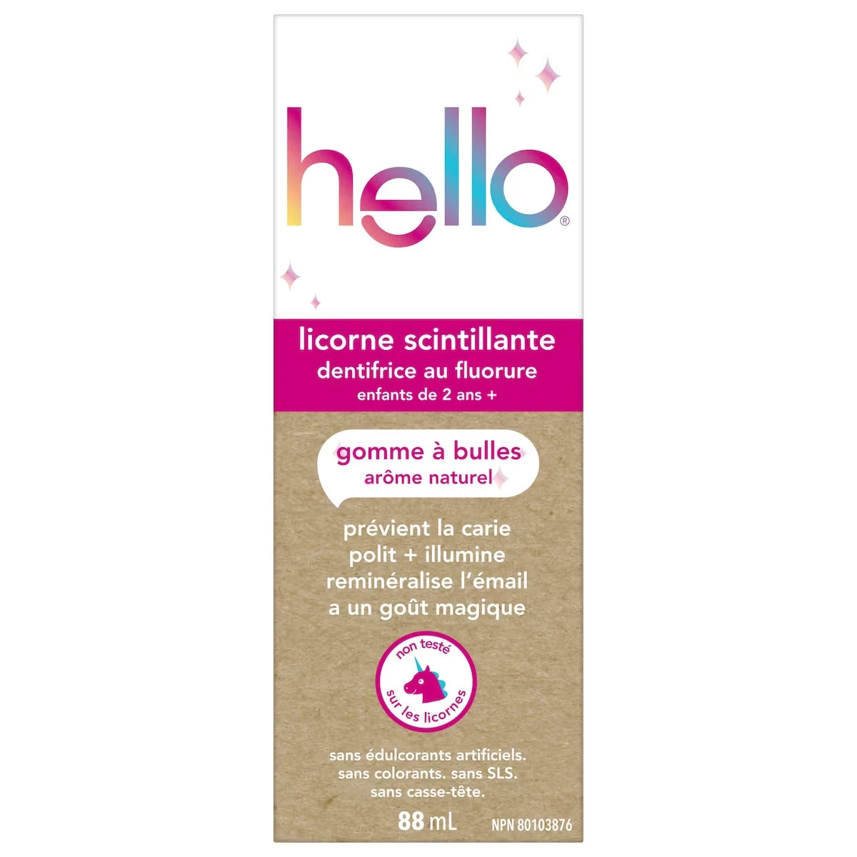 Dentifrice au fluorure pour enfants Hello Licorne scintillante - 88 mL