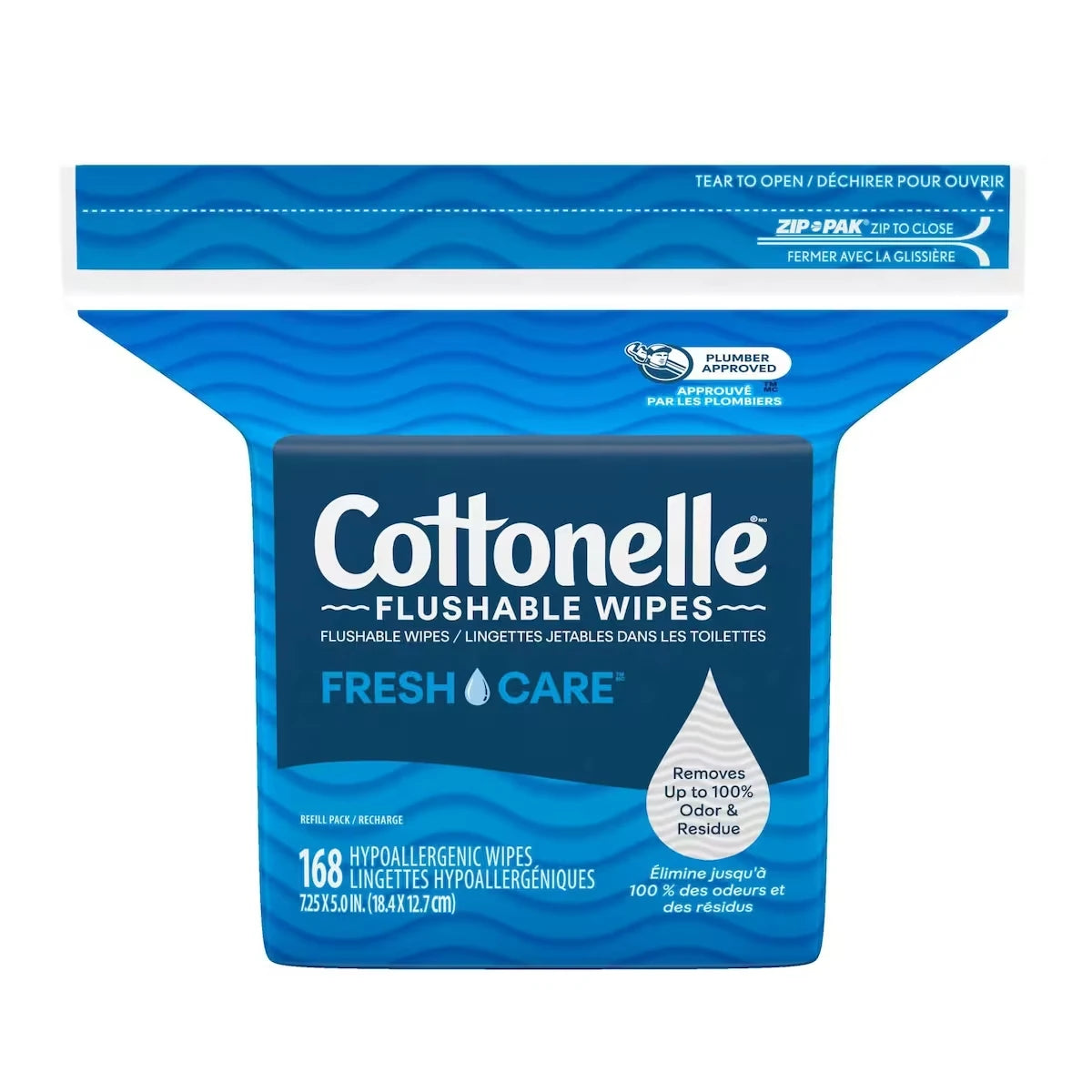 Lingettes humides jetables dans les toilettes  Fresh Care, lingettes humides pour adultes, 1 pack de recharge, 168 lingettes au total