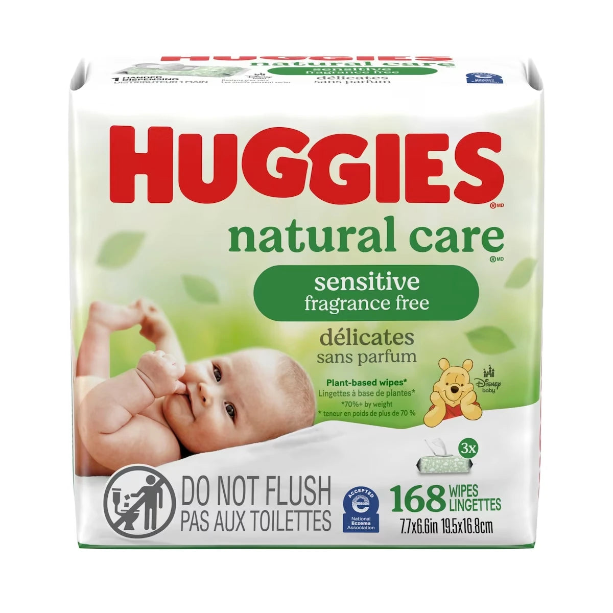 Lingettes Pour Bébés Natural Care Pour Peau Sensible, Non Parfumées, 3 Emballages À Couvercle Rabattable