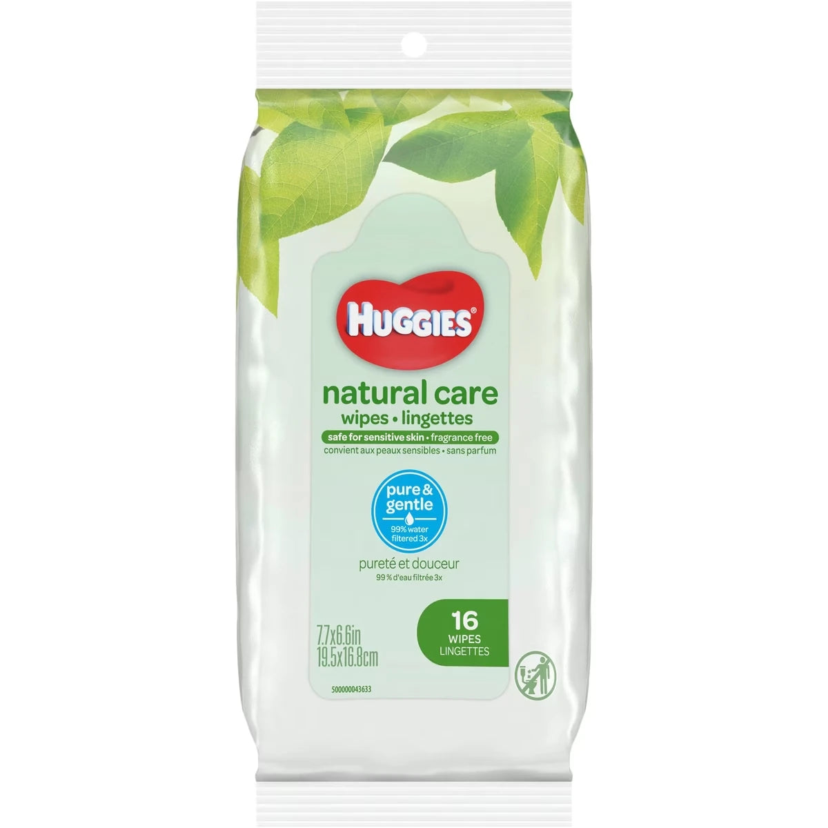 Lingettes pour bébés Natural Care pour peau sensible, non parfumées, 1 emballage souple
