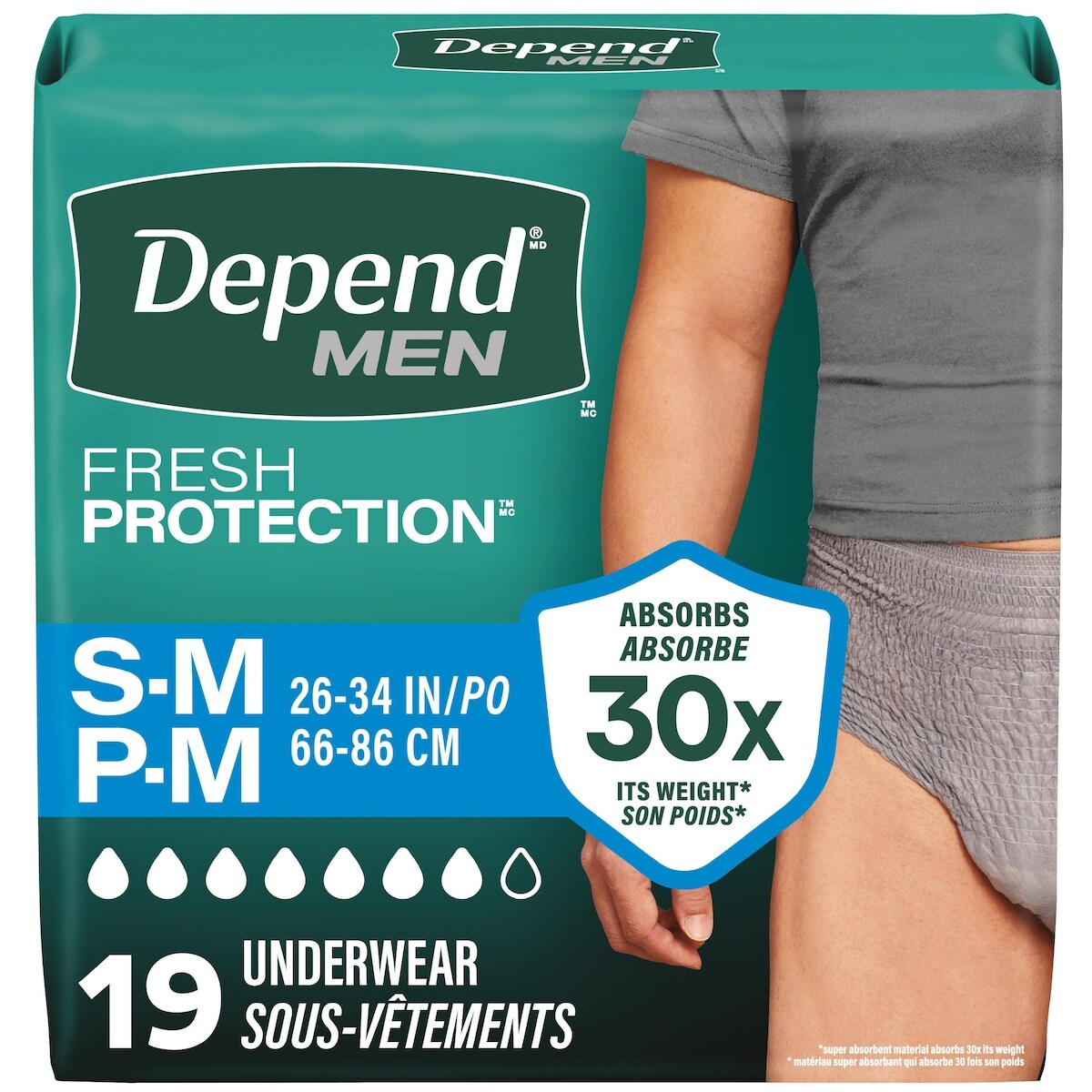 Sous-vêtement d’incontinence  Fresh Protection pour hommes, degré d’absorption maximal, P/M, gris, 19 unités