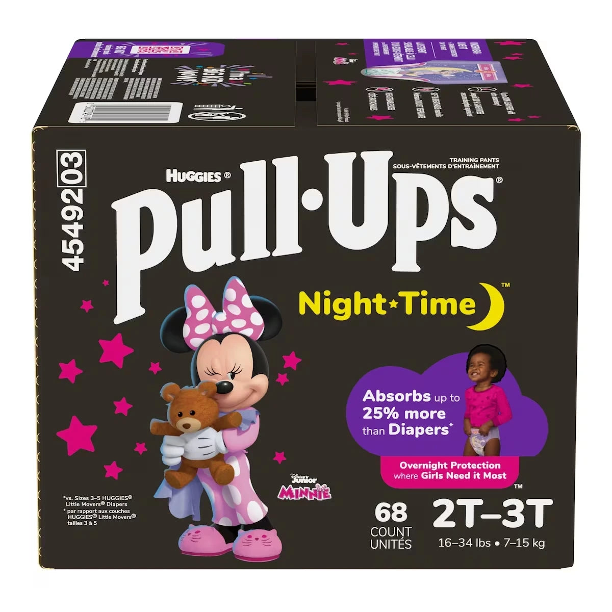 Sous-vêtements d’entraînement Pull-Ups de nuit pour filles, 2T-3T, emballage de 68 unités