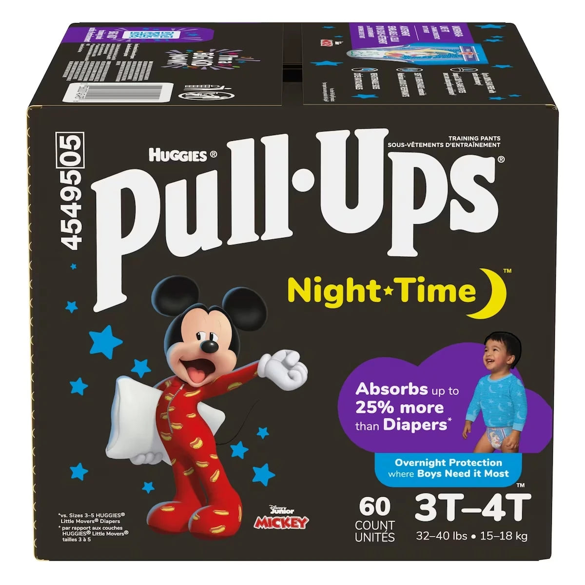 Sous-vêtements d’entraînement Pull-Ups de nuit pour garçons, 3T-4T, emballage de 60 unités