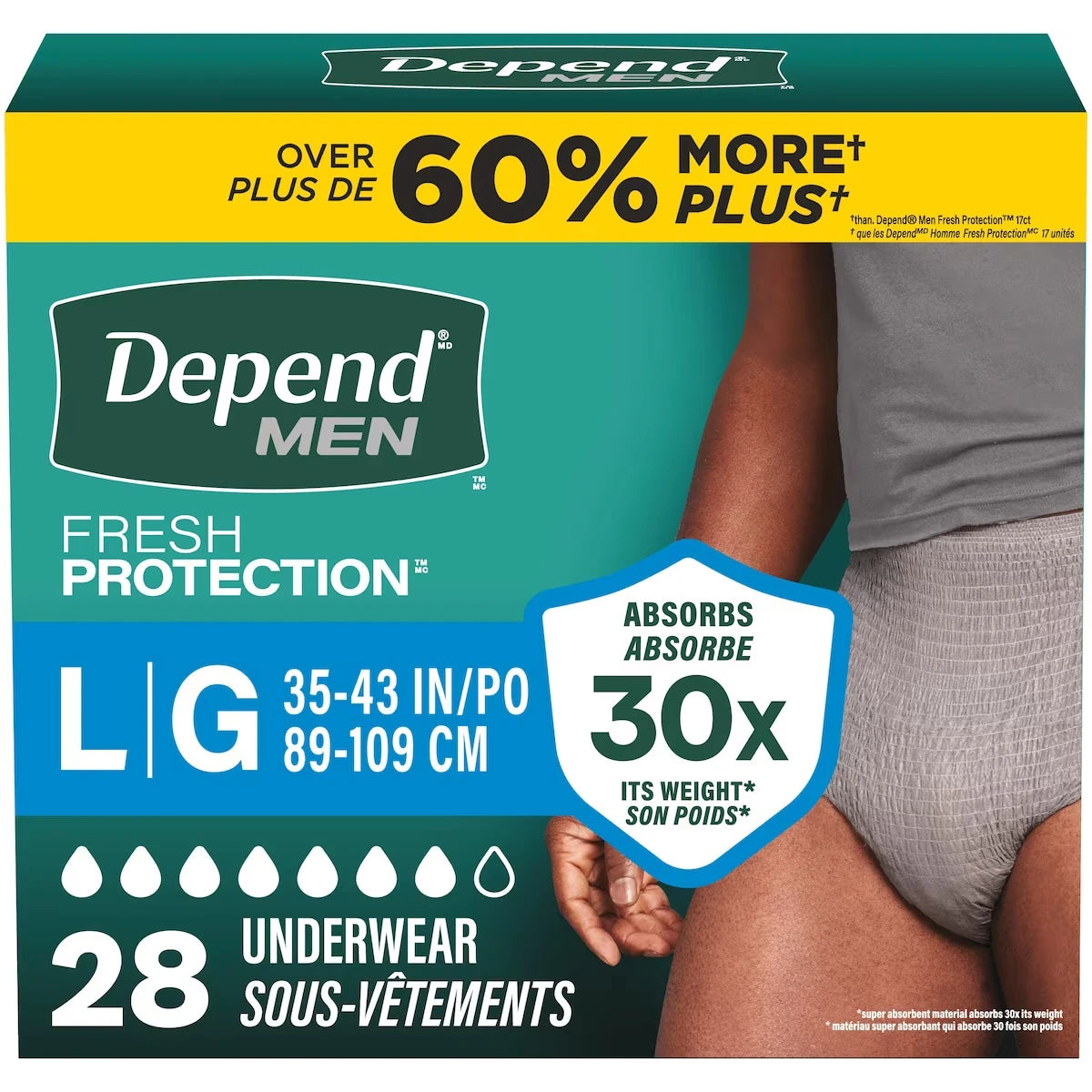 Sous-vêtement d’incontinence  Fresh Protection pour hommes, degré d’absorption maximal, G, gris, 28 unités