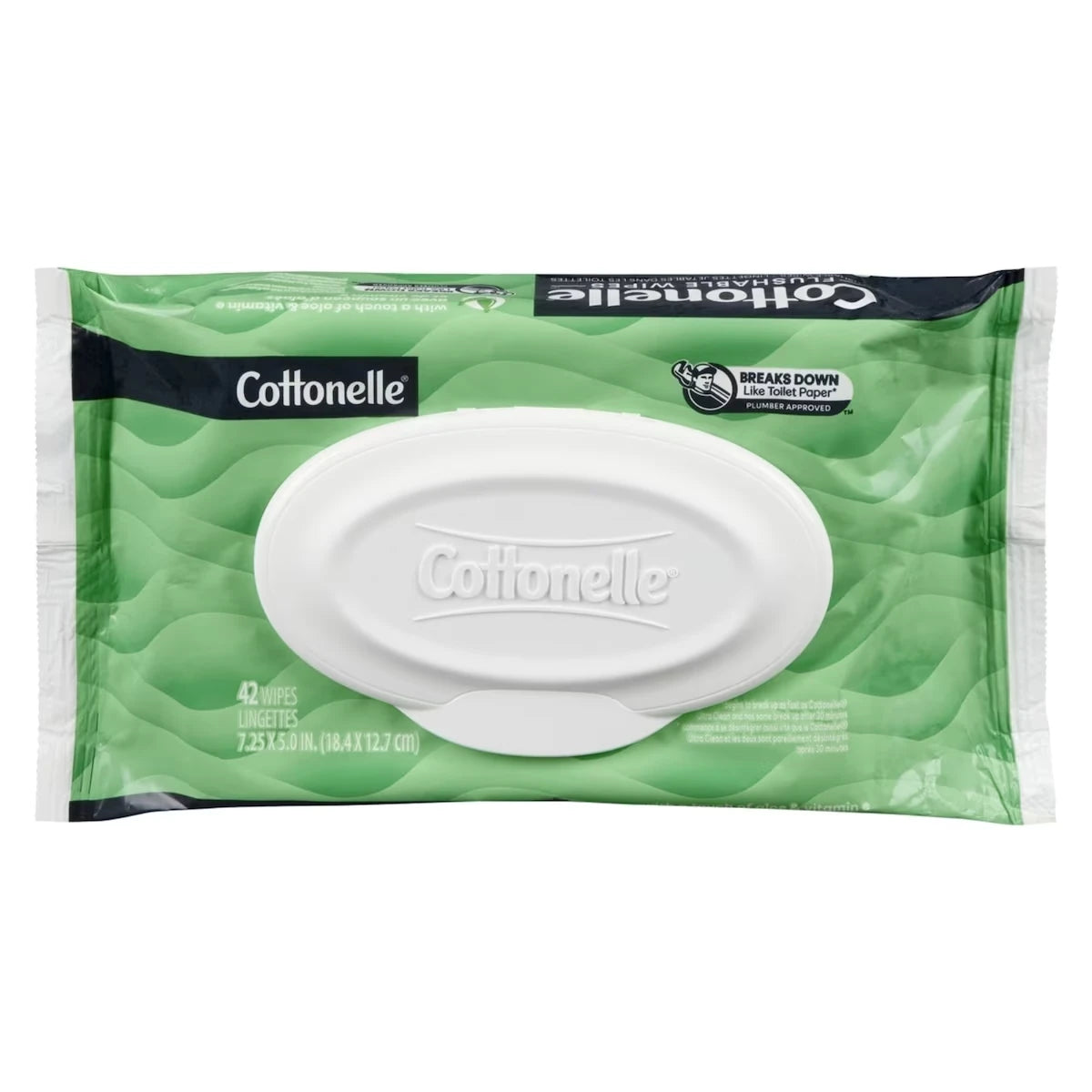 Lingettes humides jetables dans les toilettes  GentlePlus avec aloès et vitamine E, lingettes humides pour adultes, 1 pack à couvercle rabattable, 42 lingettes au total