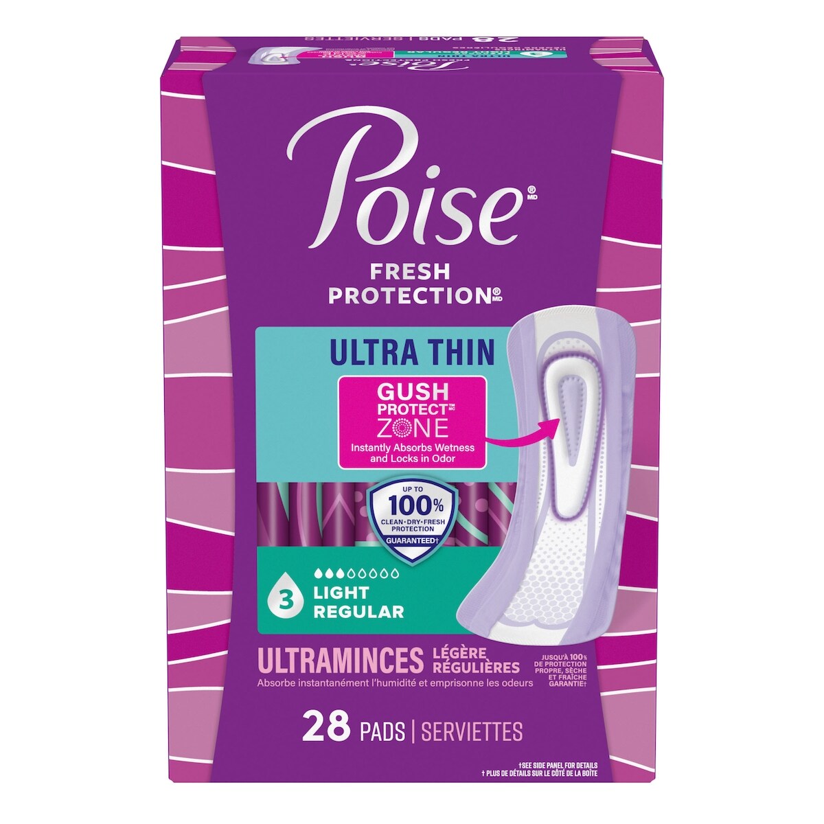 Serviettes ultraminces d’incontinence et d’incontinence en période post-partum  pour fuites urinaires, degré d’absorption léger à 3 gouttes, longueur régulière