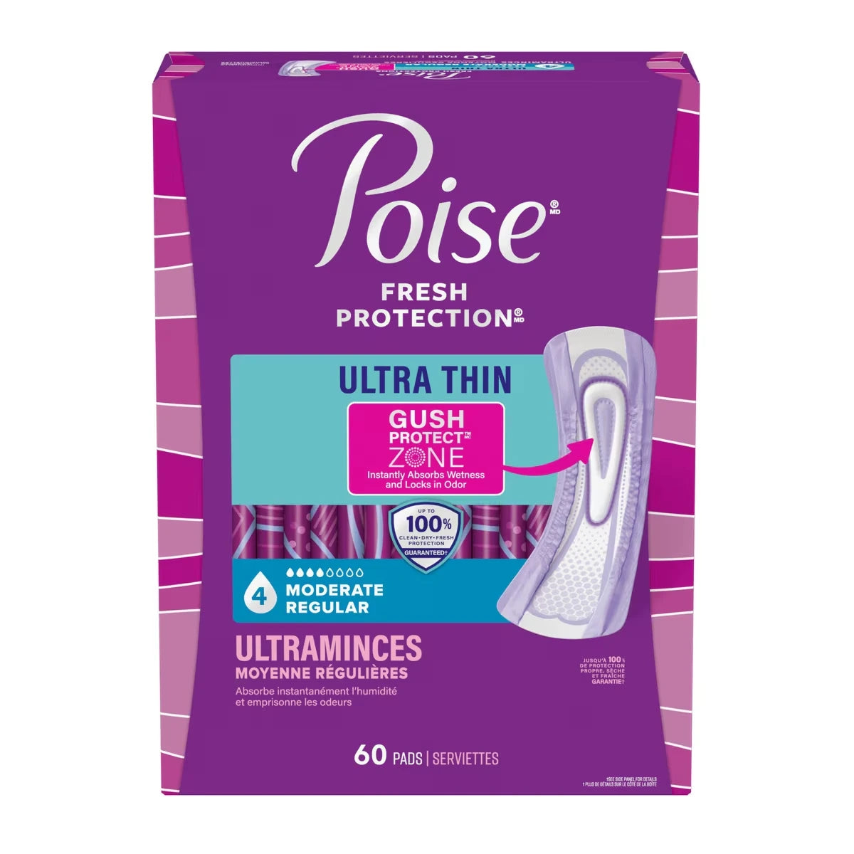 Serviettes ultraminces d’incontinence et d’incontinence en période post-partum  pour fuites urinaires, degré d’absorption moyen à 4 gouttes, longueur régulière