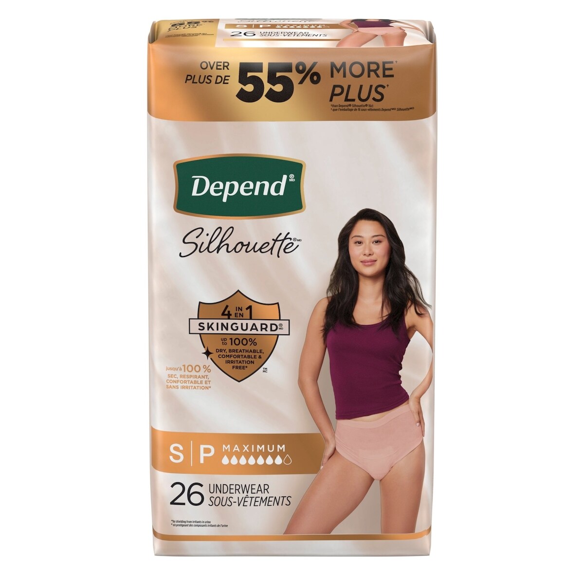 Sous-vêtements d’incontinence et de post-partum Silhouette pour femmes adultes, petites, absorption maximale, rose