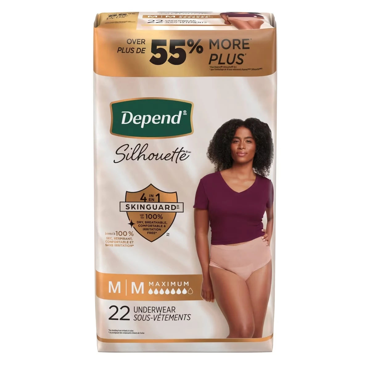 Sous-vêtements d’incontinence et de post-partum Silhouette pour femmes adultes, moyen, absorption maximale, rose
