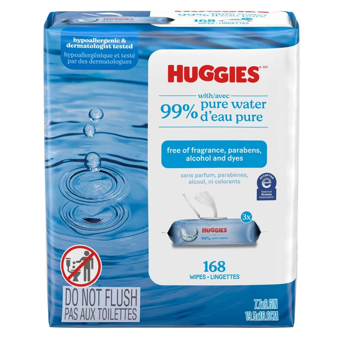 Lingettes  Eau pure à 99 %, NON PARFUMÉES, 3 emballages à couvercle rabattable