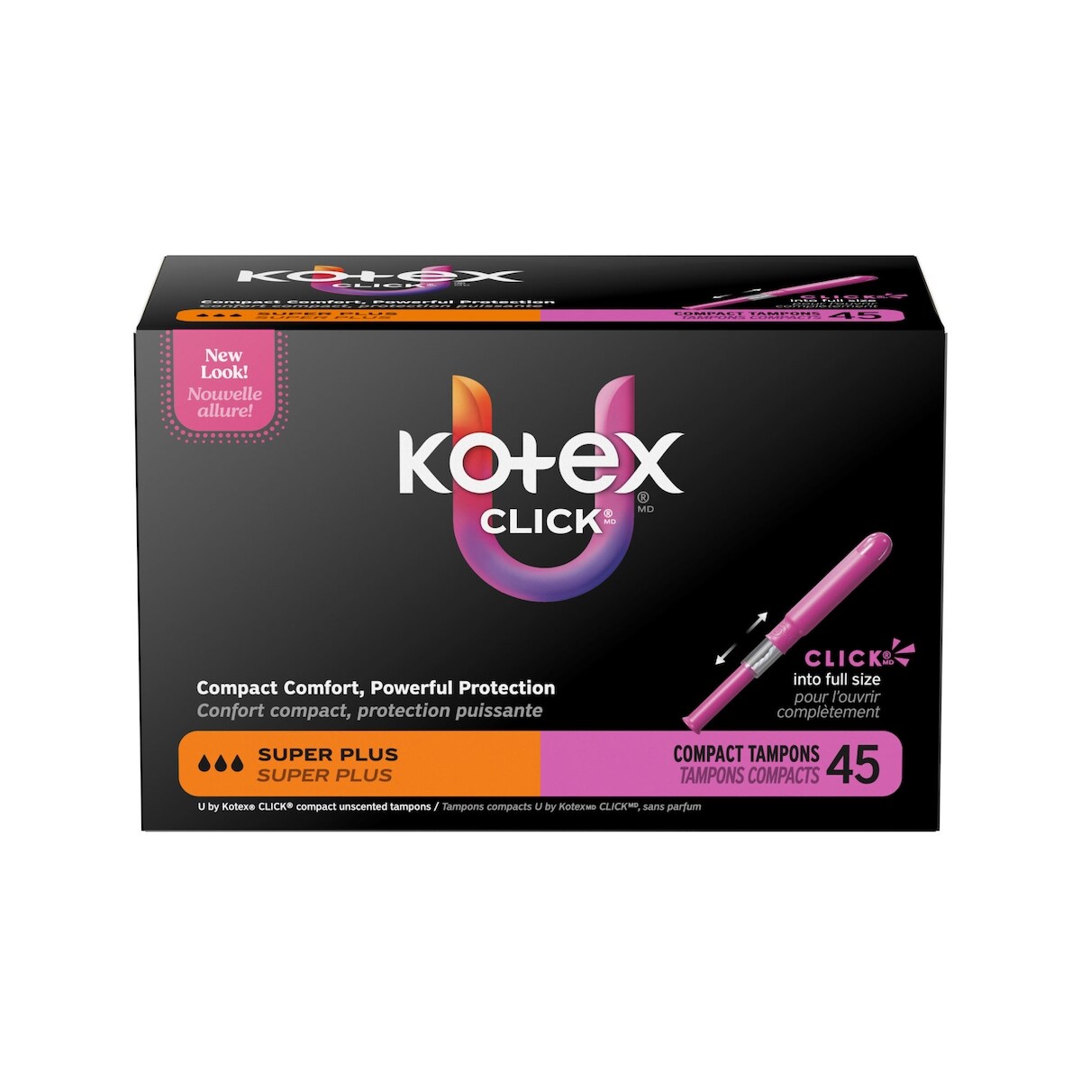 Tampons compacts Click, absorption super plus, non parfumés