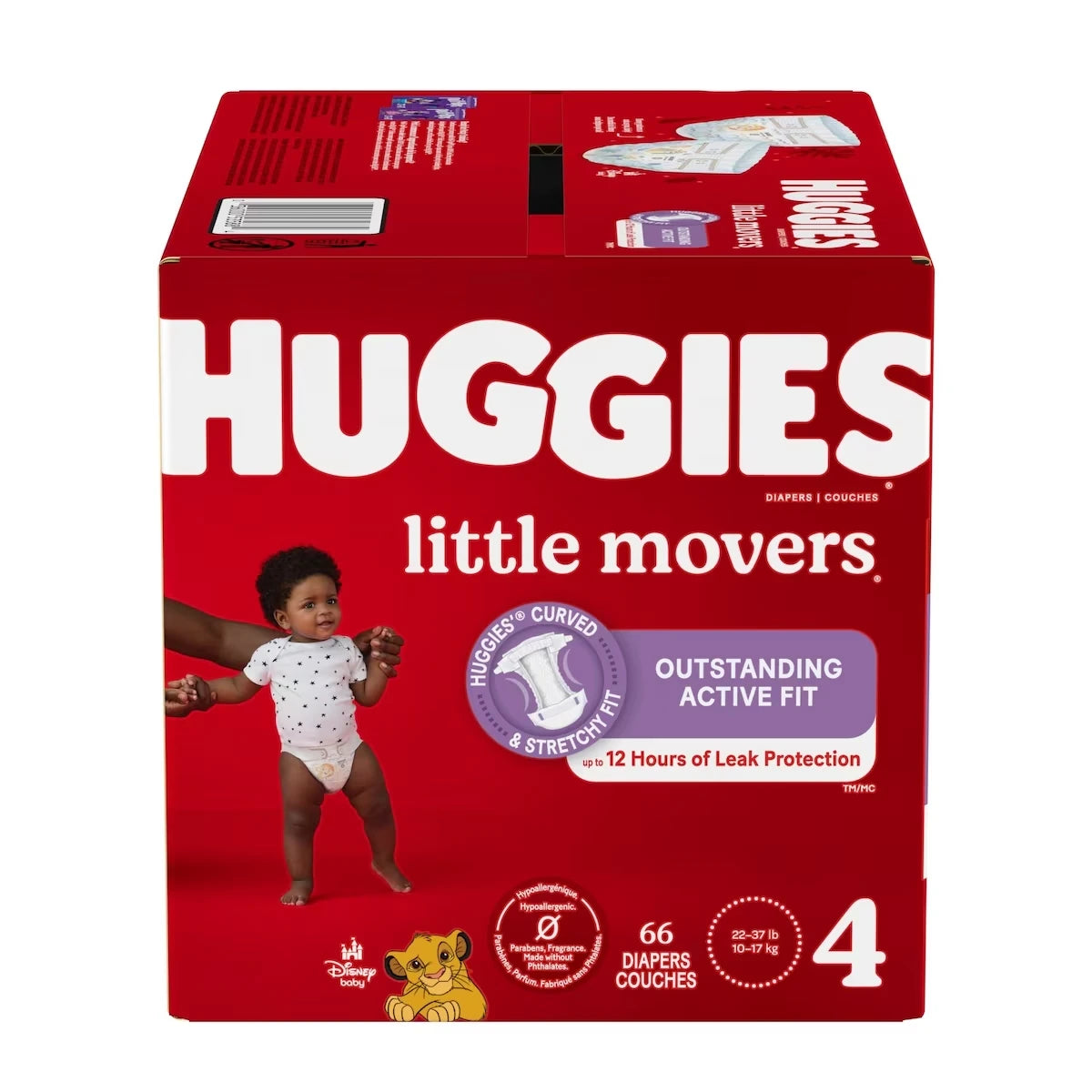 Couches pour bébés  Little Movers, taille 4 (22 à 37 livres), 66 couches