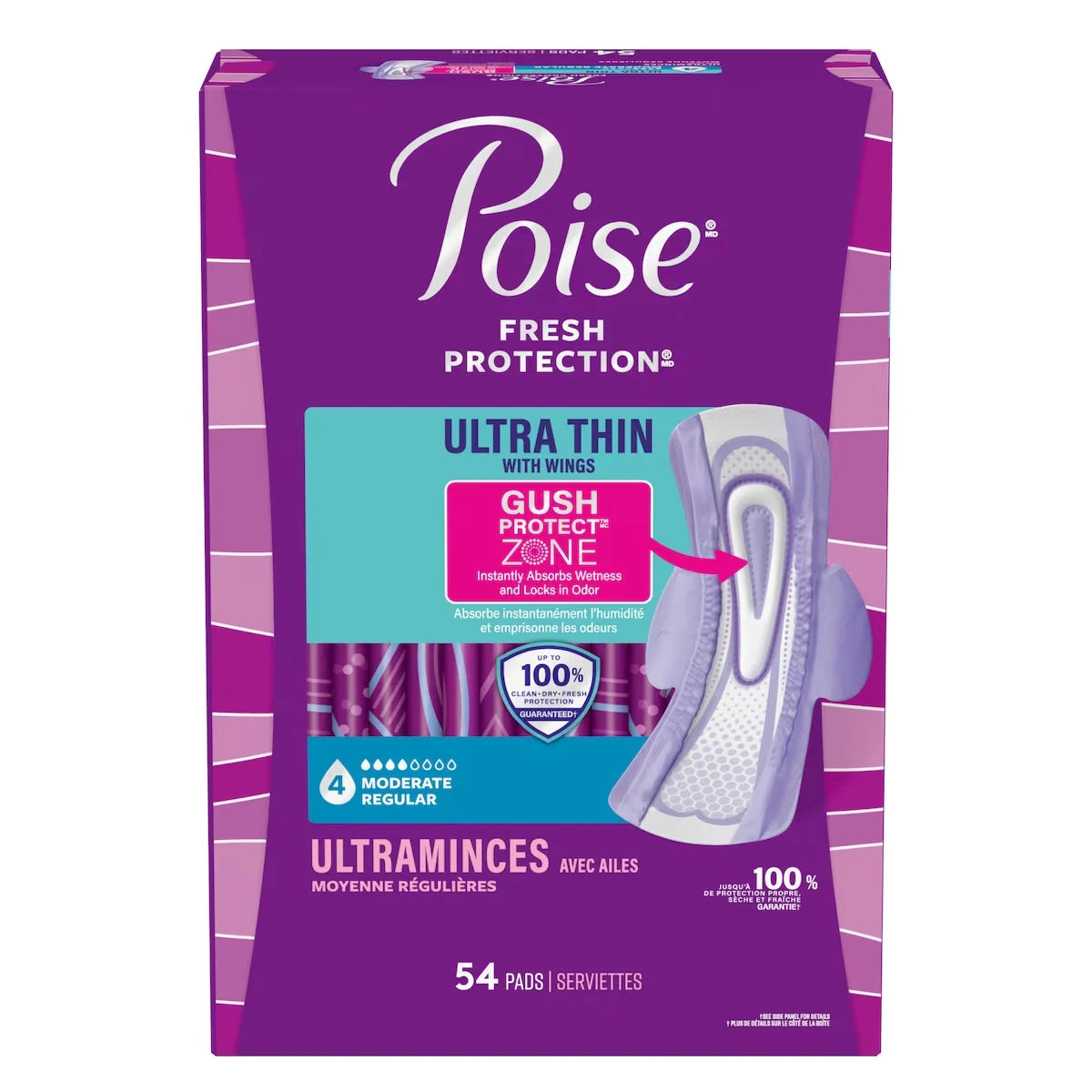 Serviettes avec ailes ultraminces d’incontinence et d’incontinence en période post-partum  pour fuites urinaires, degré d’absorption moyen à 4 gouttes, longueur régulière