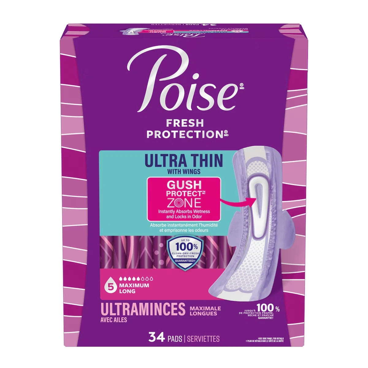 Serviettes avec ailes ultraminces d’incontinence et d’incontinence en période post-partum  pour fuites urinaires, degré d’absorption maximal à 5 gouttes, version longue